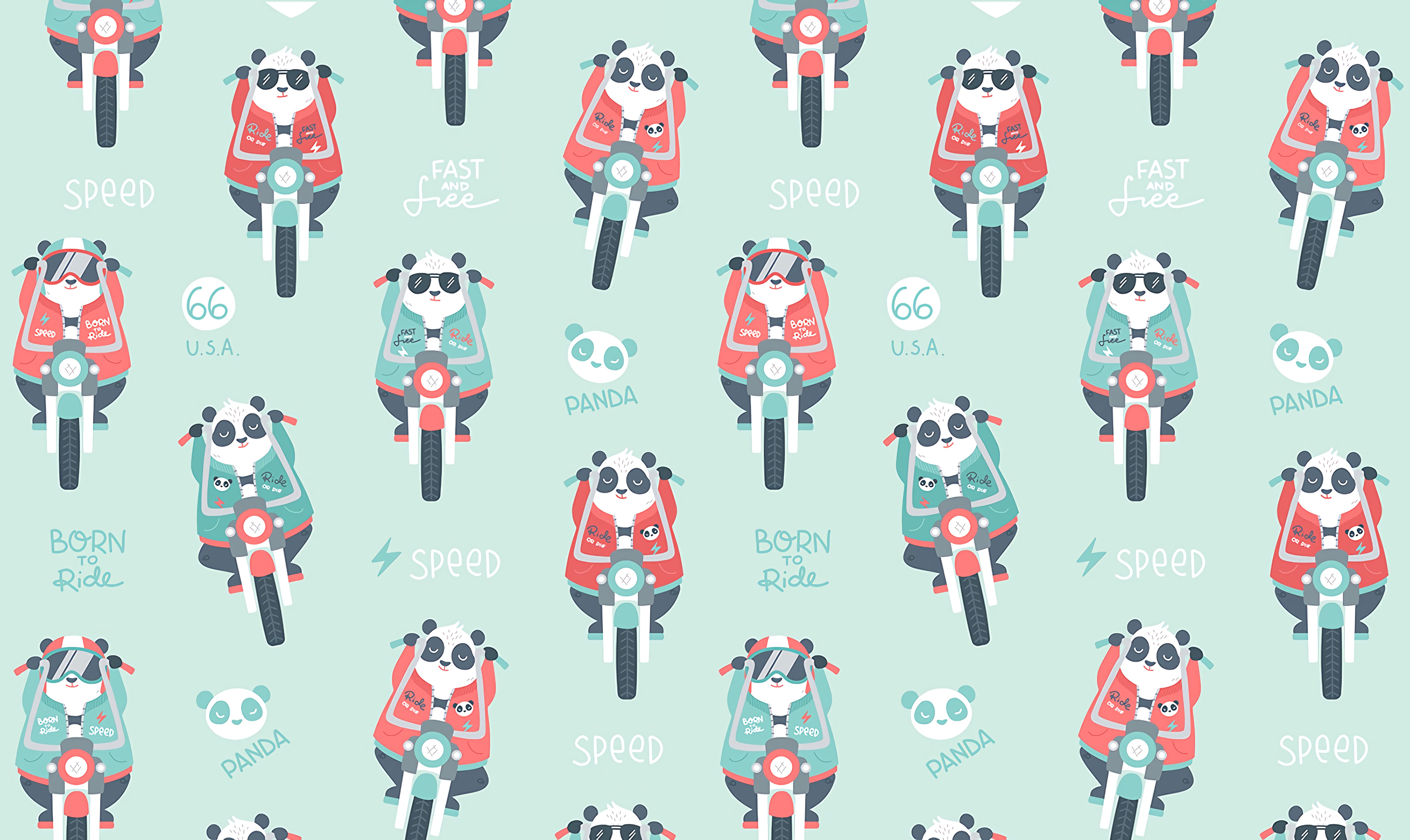 Download mobile wallpaper Pattern, Motorcycle, Panda, Art for free.
