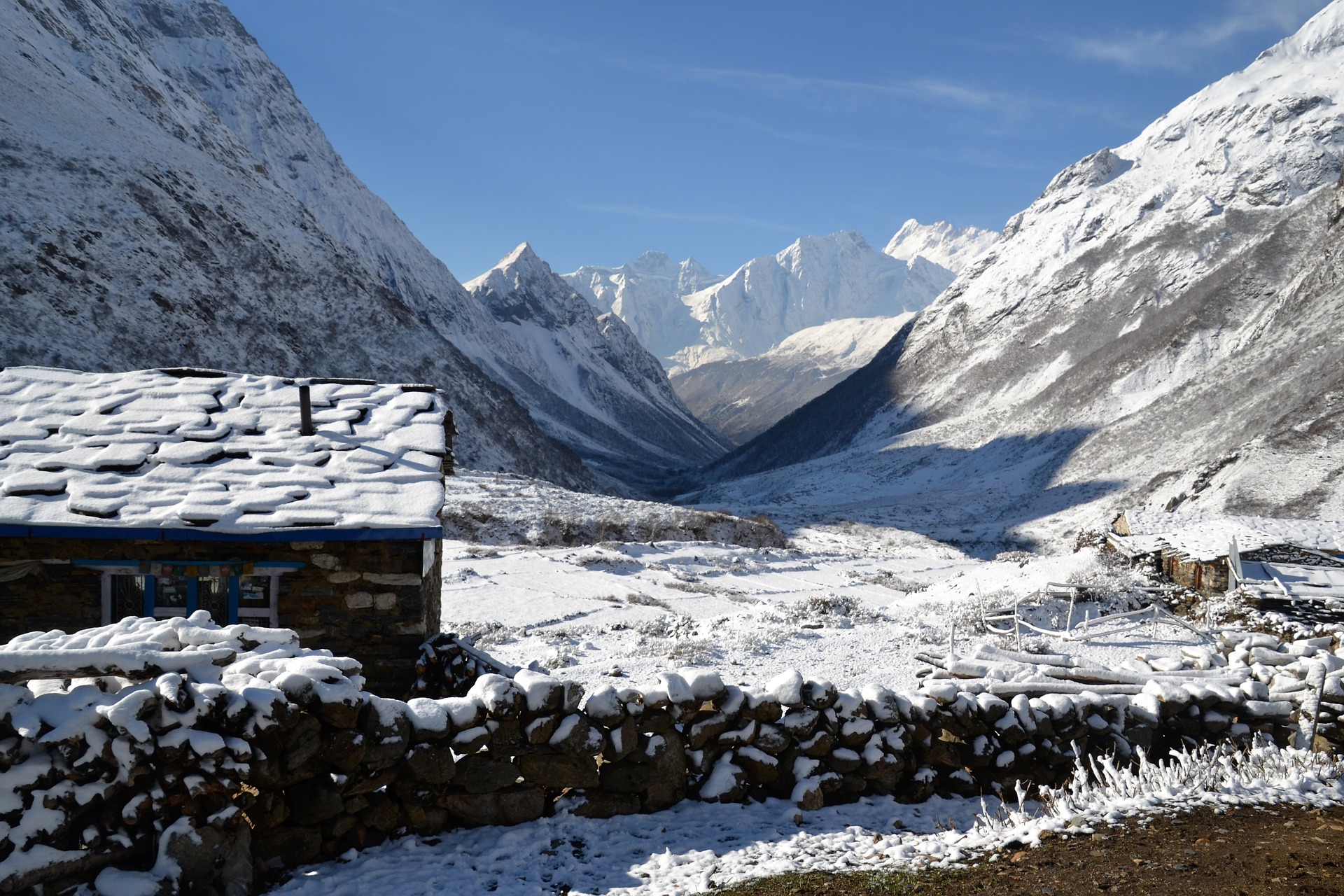 nepal, photography, winter, hut, landscape, mountain, snow