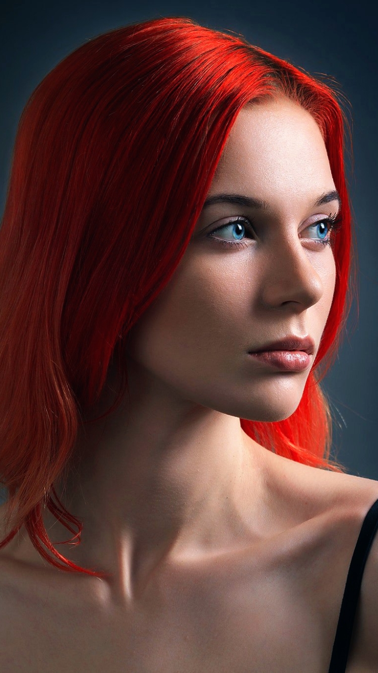 Handy-Wallpaper Gesicht, Modell, Frauen, Blaue Augen, Rote Haare kostenlos herunterladen.