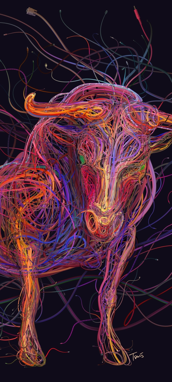 Download mobile wallpaper Animal, Artistic, Bull for free.