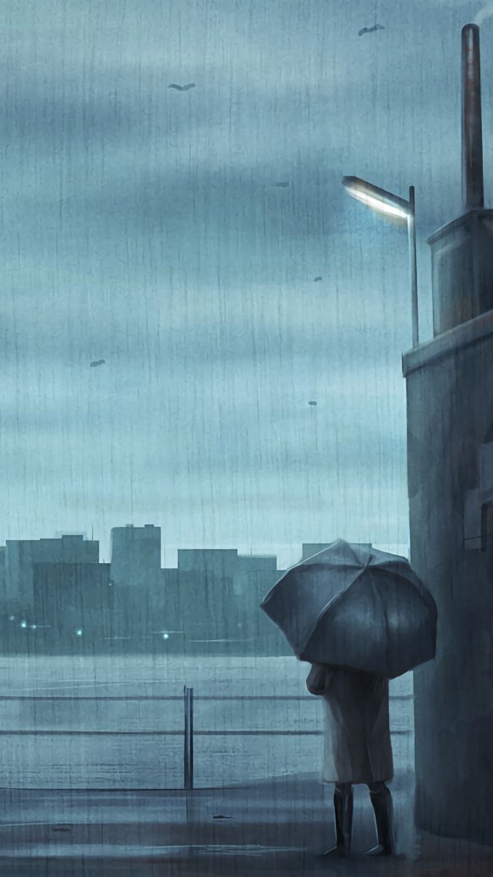 Скачать картинку Аниме, Дождь, Город, Оригинал в телефон бесплатно.