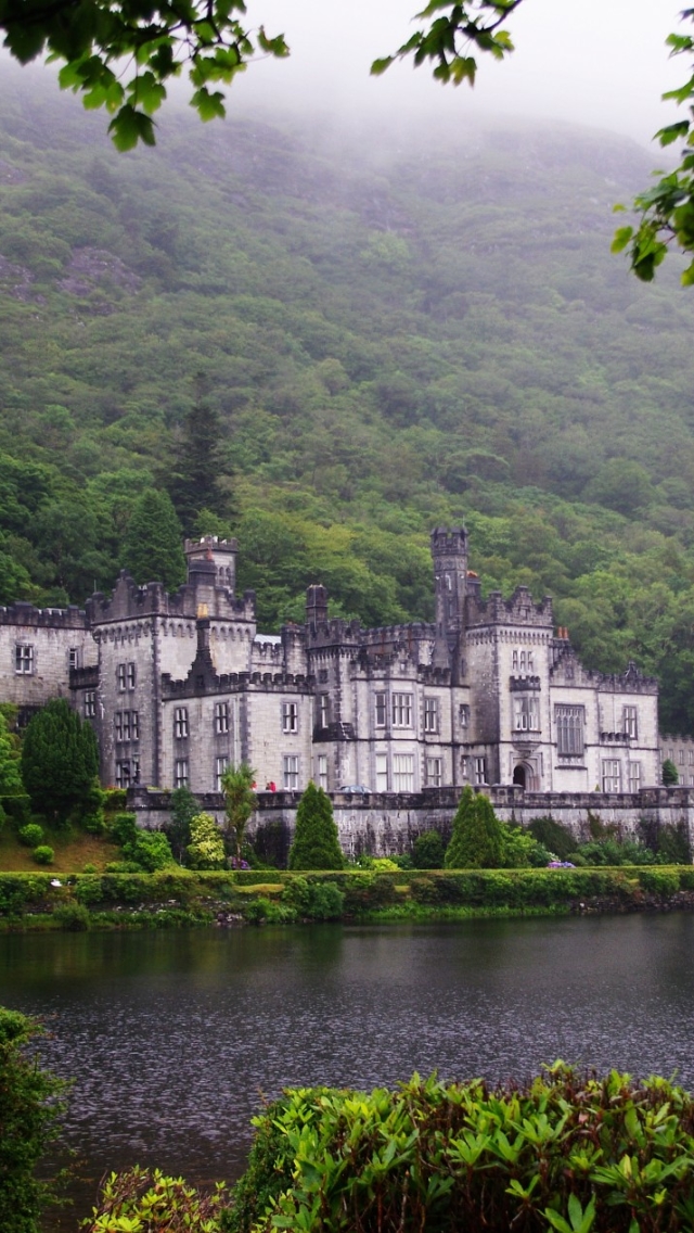 無料モバイル壁紙城, 湖, 森, アイルランド, 宗教的, カイルモア修道院をダウンロードします。