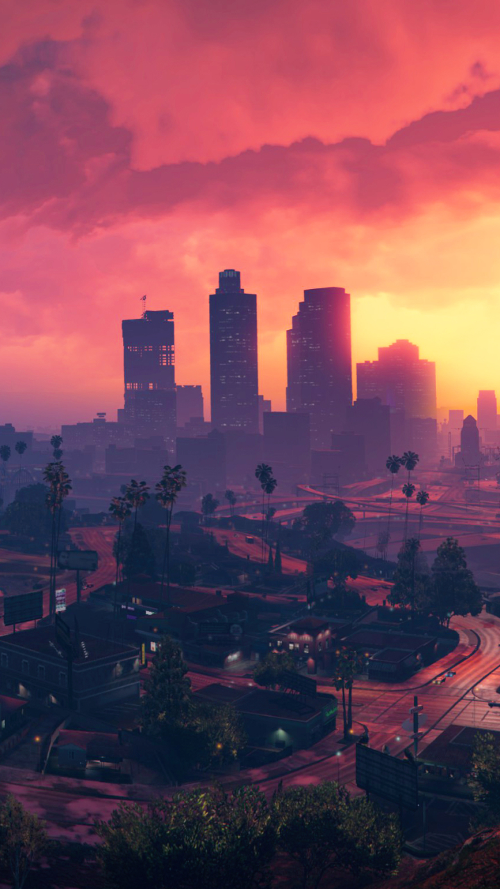 Descarga gratuita de fondo de pantalla para móvil de Cielo, Ciudad, Rascacielos, Nube, Videojuego, Grand Theft Auto, Grand Theft Auto V, Los Santos.