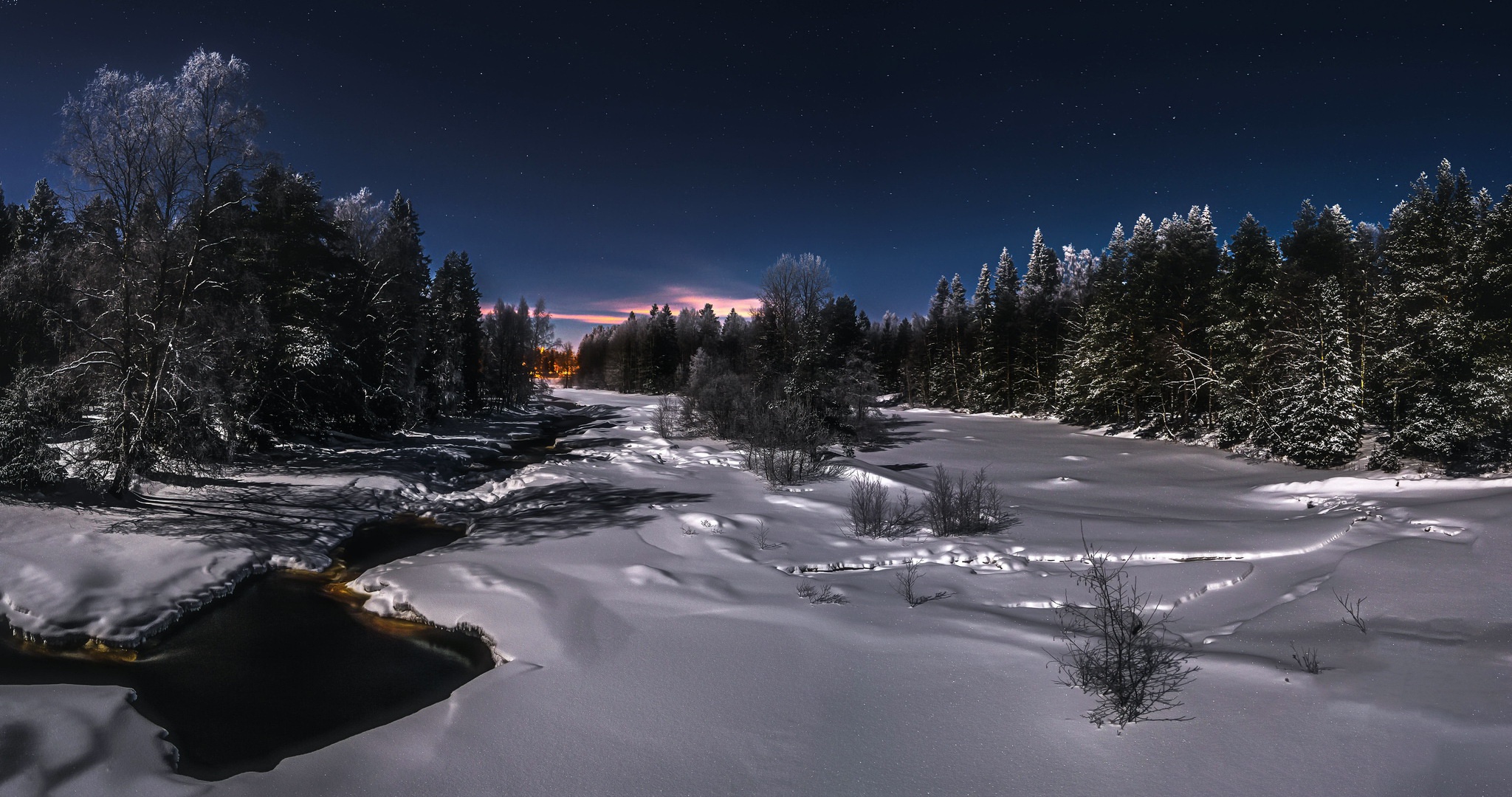 Free download wallpaper Winter, Nature, Night, Snow, Earth, Stream on your PC desktop