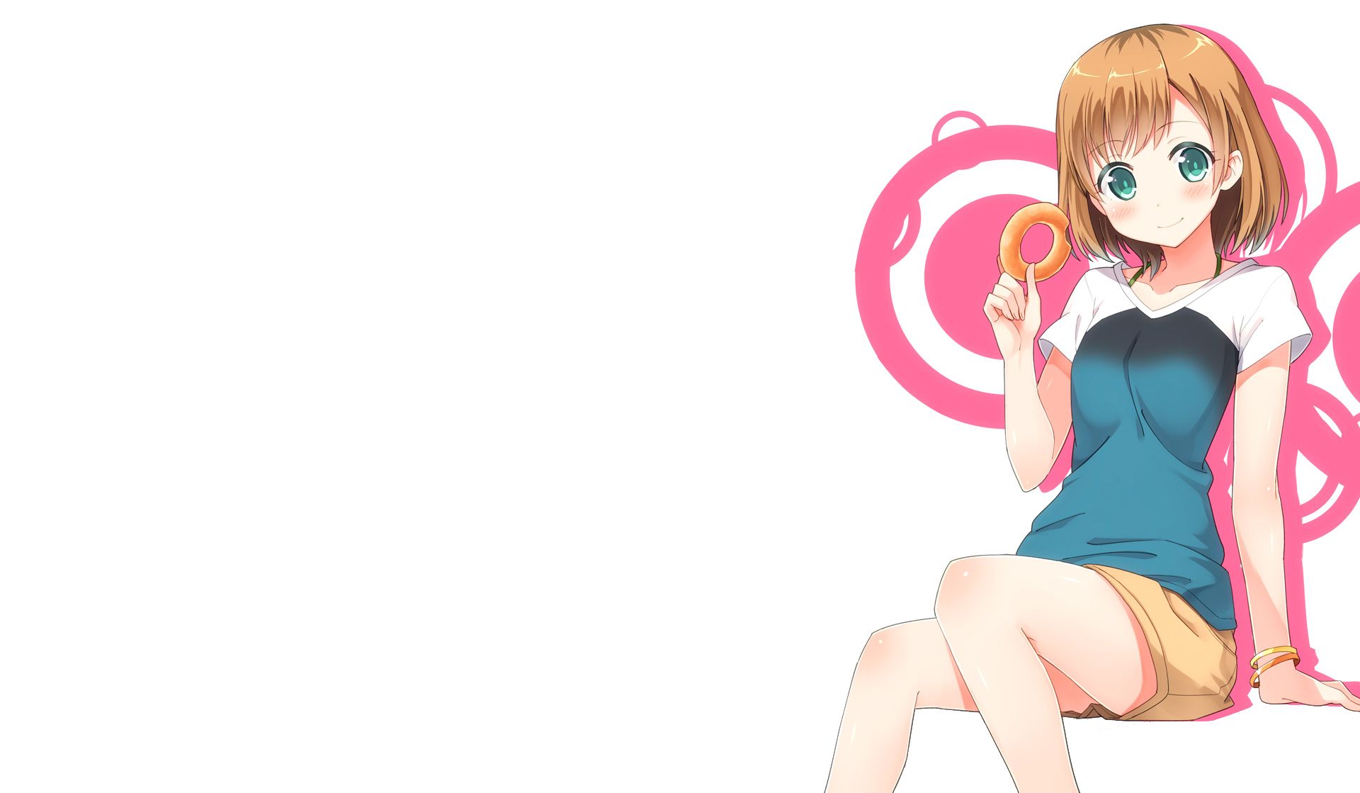 911669 Bild herunterladen animes, shirobako, aoi miyamori, braune haare, donut, grüne augen, kurzes haar, kurze hose, lächeln - Hintergrundbilder und Bildschirmschoner kostenlos