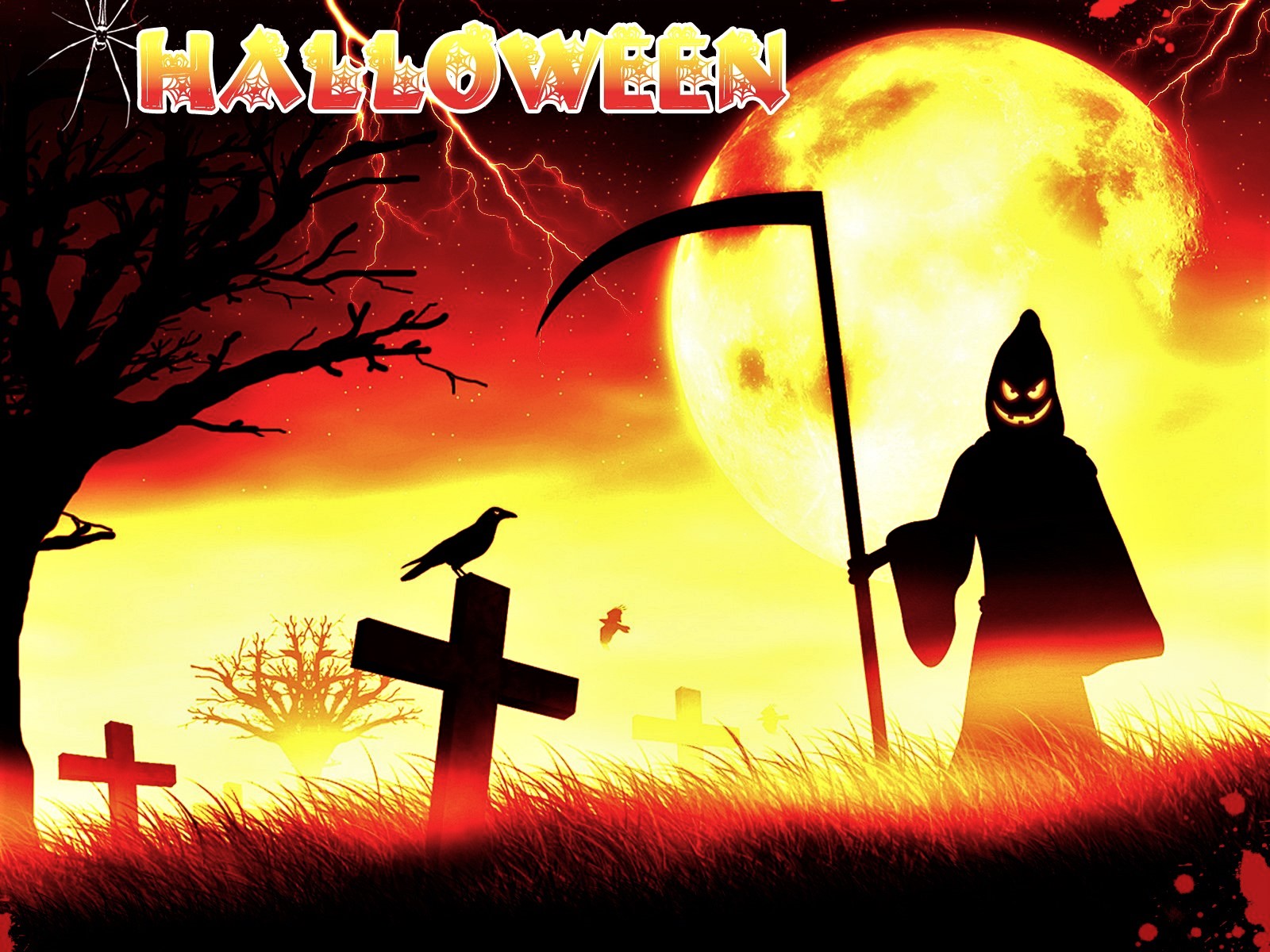 Téléchargez gratuitement l'image Halloween, Lune, Vacances, Corbeau, La Faucheuse sur le bureau de votre PC