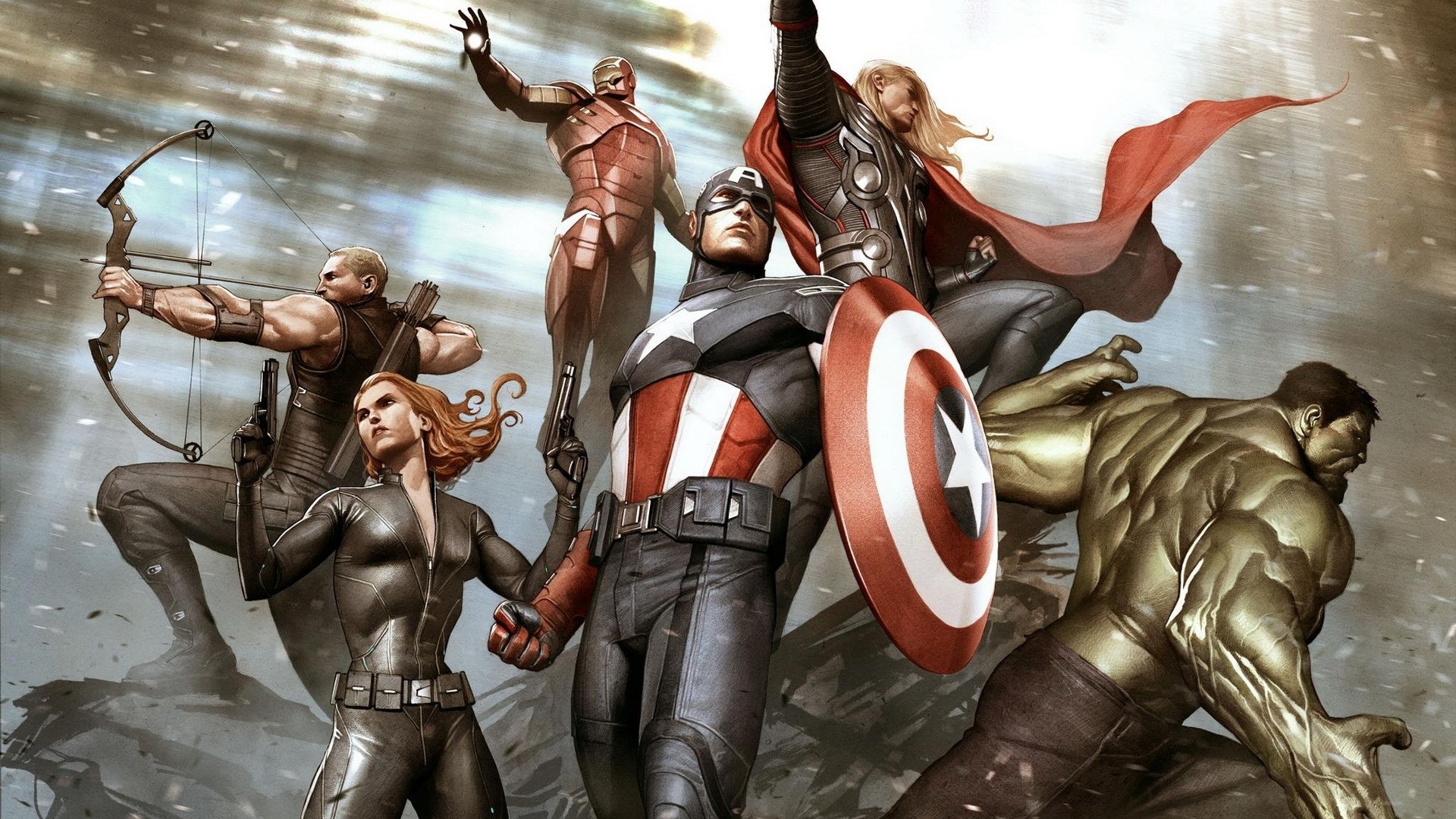 Baixar papel de parede para celular de Pontão, Homem De Ferro, Capitão América, Os Vingadores, Filme, Thor, Viúva Negra, Gavião Arqueiro gratuito.