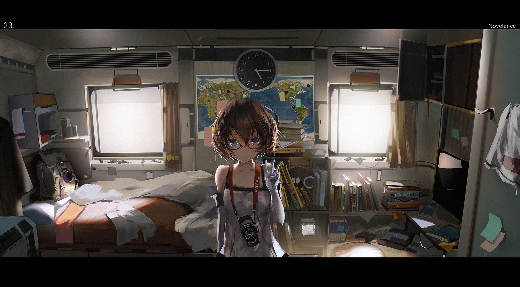 Free download wallpaper Anime, Glass, Room, Original, Short Hair on your PC desktop