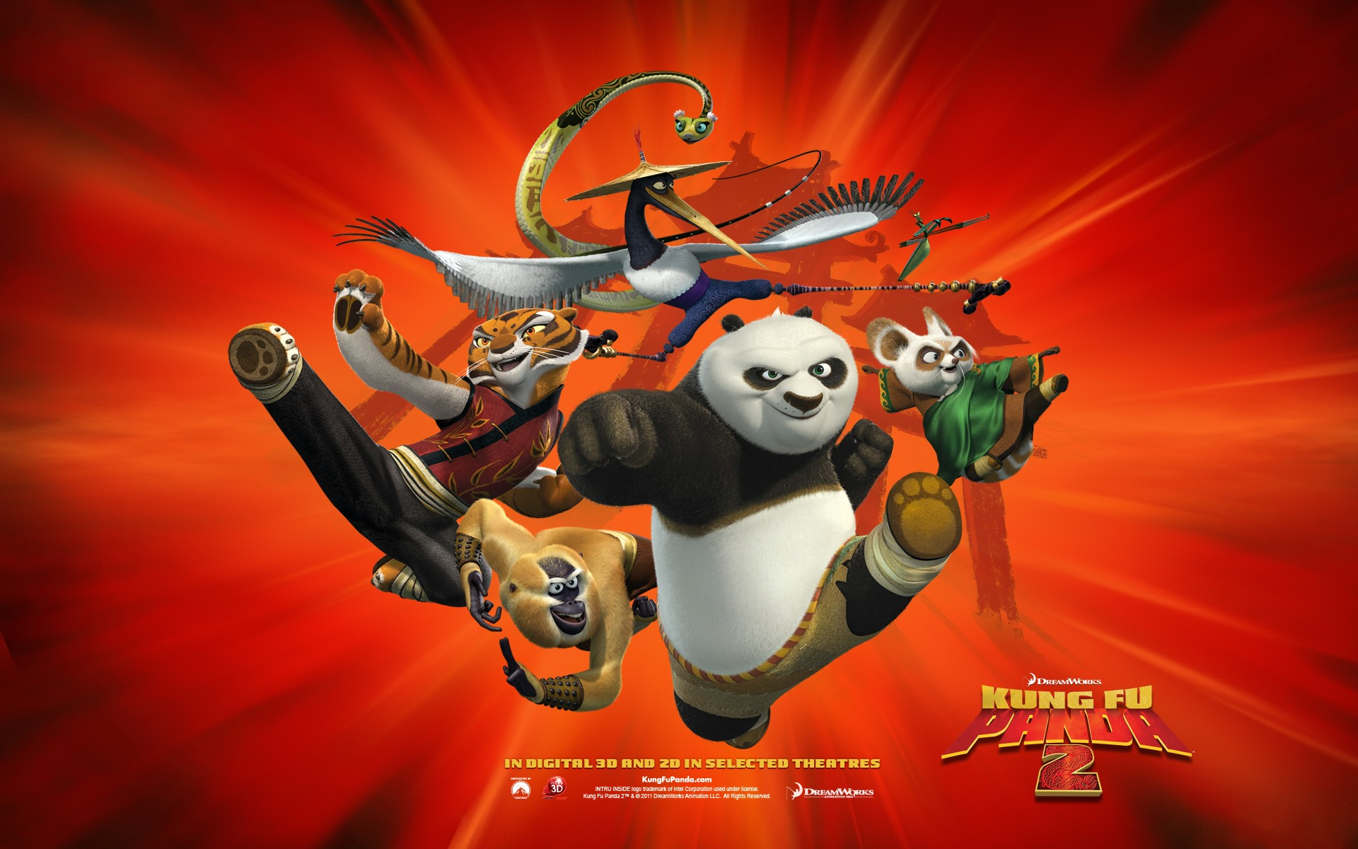 280759 Hintergrundbild herunterladen filme, kung fu panda 2, kung fu panda, affe (kung fu panda), po (kung fu panda), tigerin (kung fu panda) - Bildschirmschoner und Bilder kostenlos