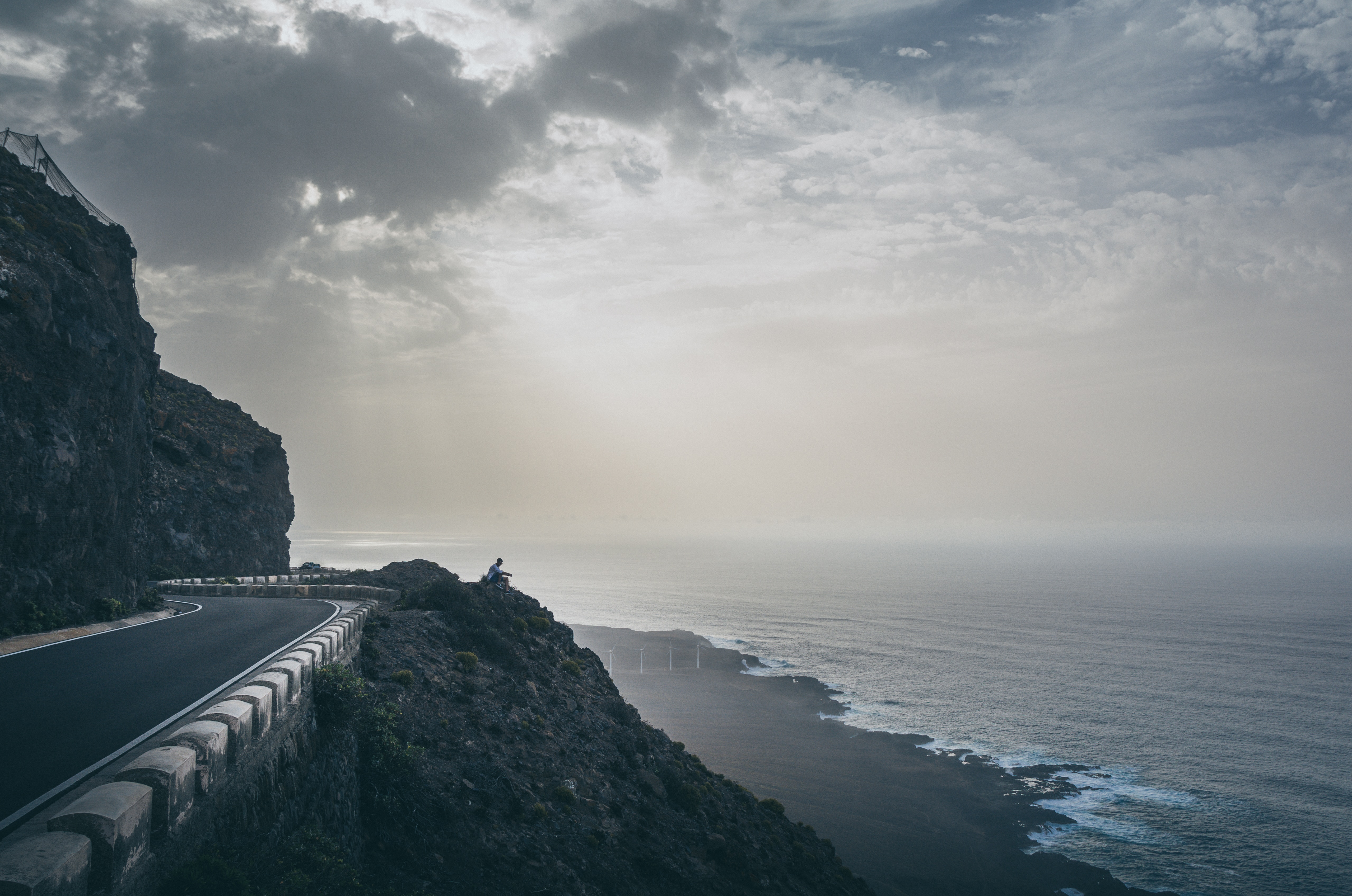 Free download wallpaper Road, Nature, Cliff, Coast, Silhouette, Sea on your PC desktop