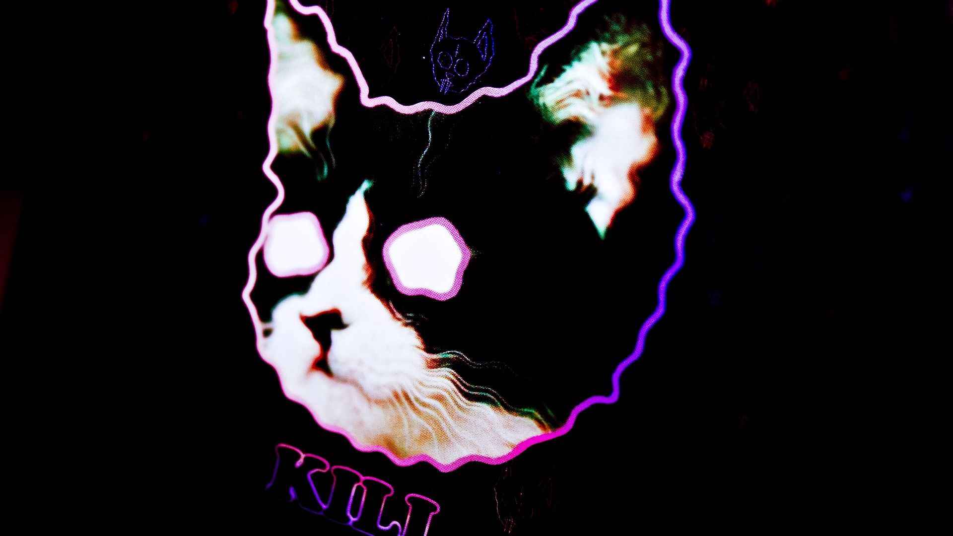 Download mobile wallpaper Muzzle, Cat, Light, Shine, Picture, Abstract, Drawing, Neon for free.
