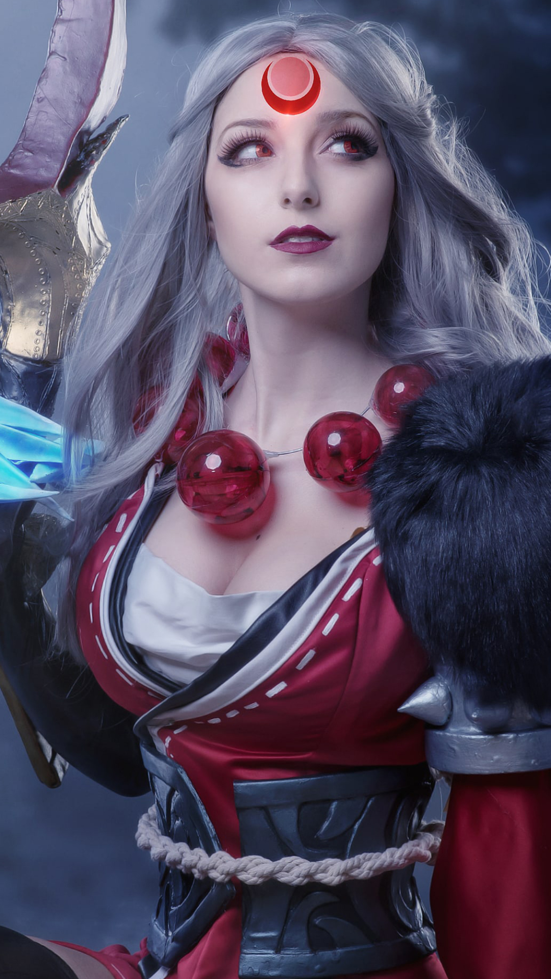 Download mobile wallpaper League Of Legends, Women, Red Eyes, White Hair, Cosplay, Diana (League Of Legends) for free.