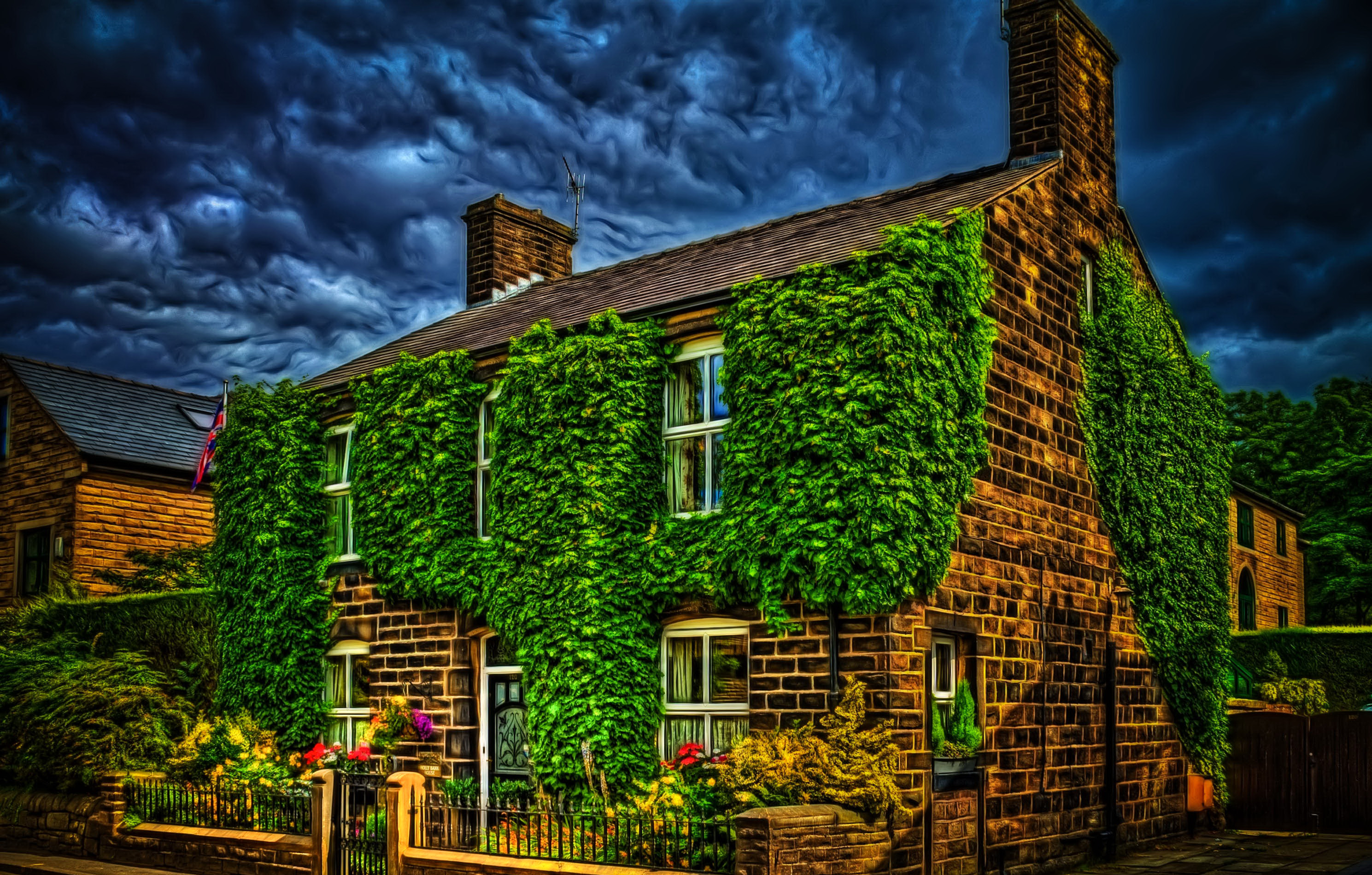 green, england, brick, photography, hdr, architecture, house, leaf, vine