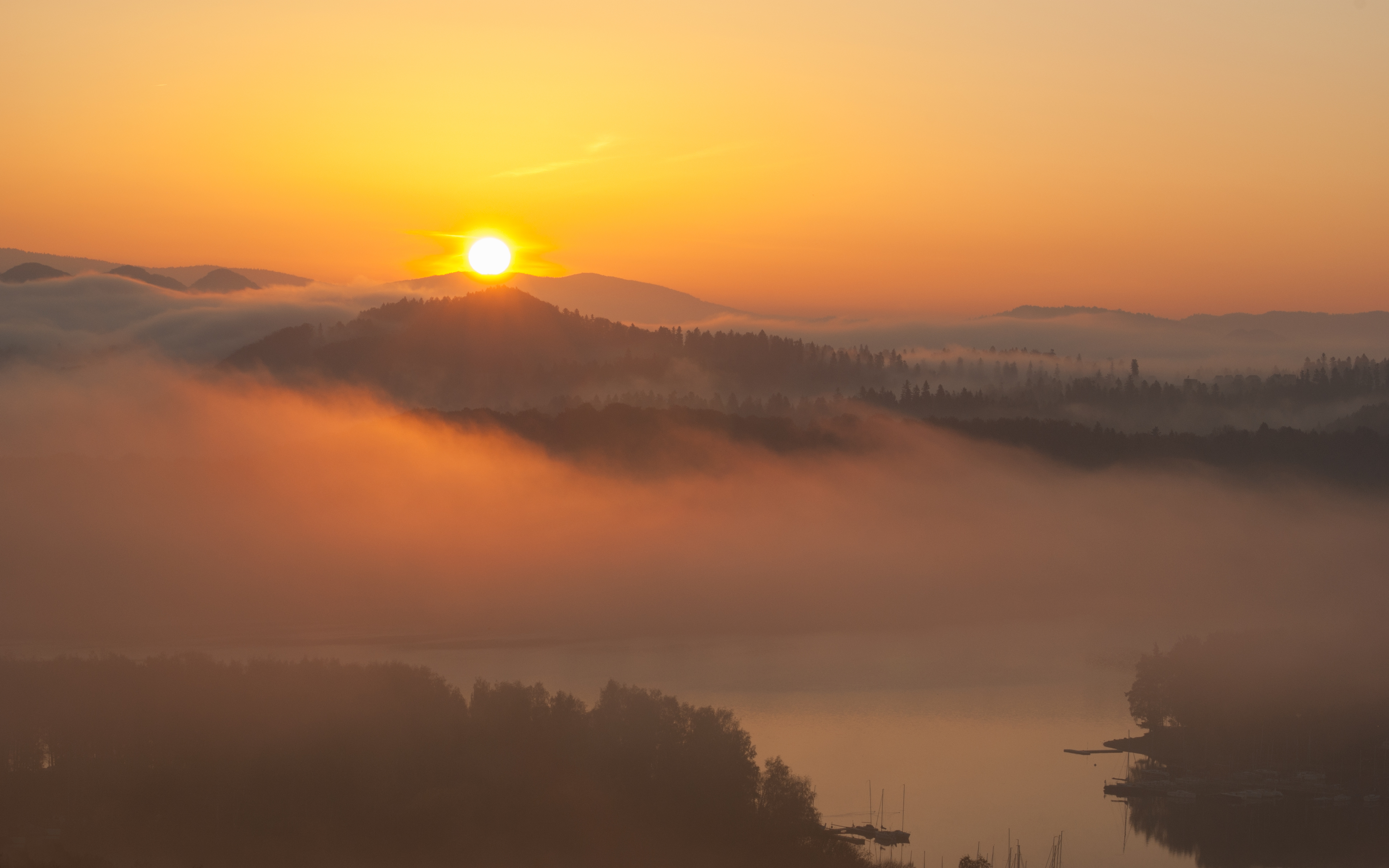 Free download wallpaper Nature, Sunset, Hills, Morning, Fog, Landscape on your PC desktop