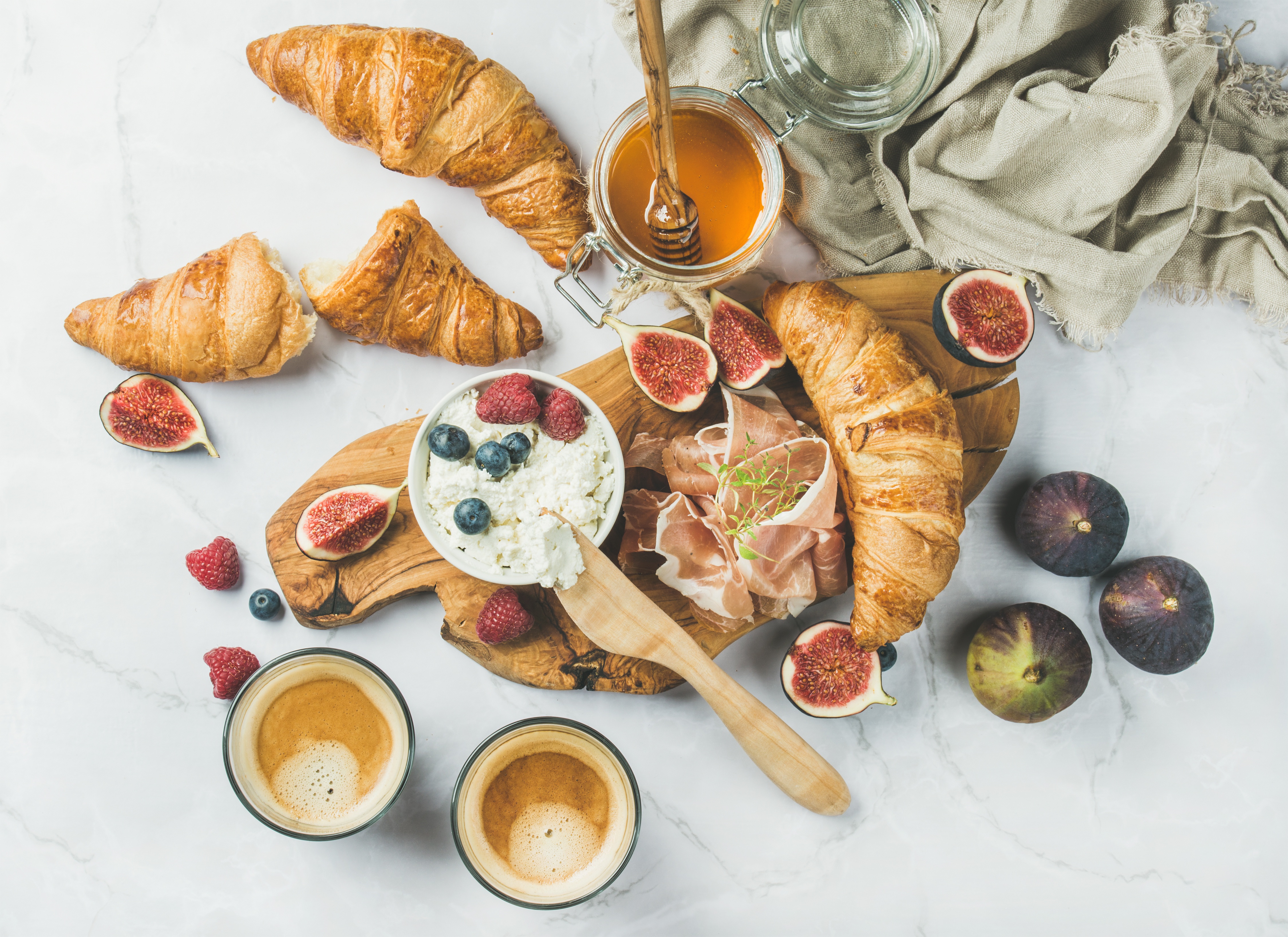 Download mobile wallpaper Food, Coffee, Fig, Breakfast, Croissant for free.