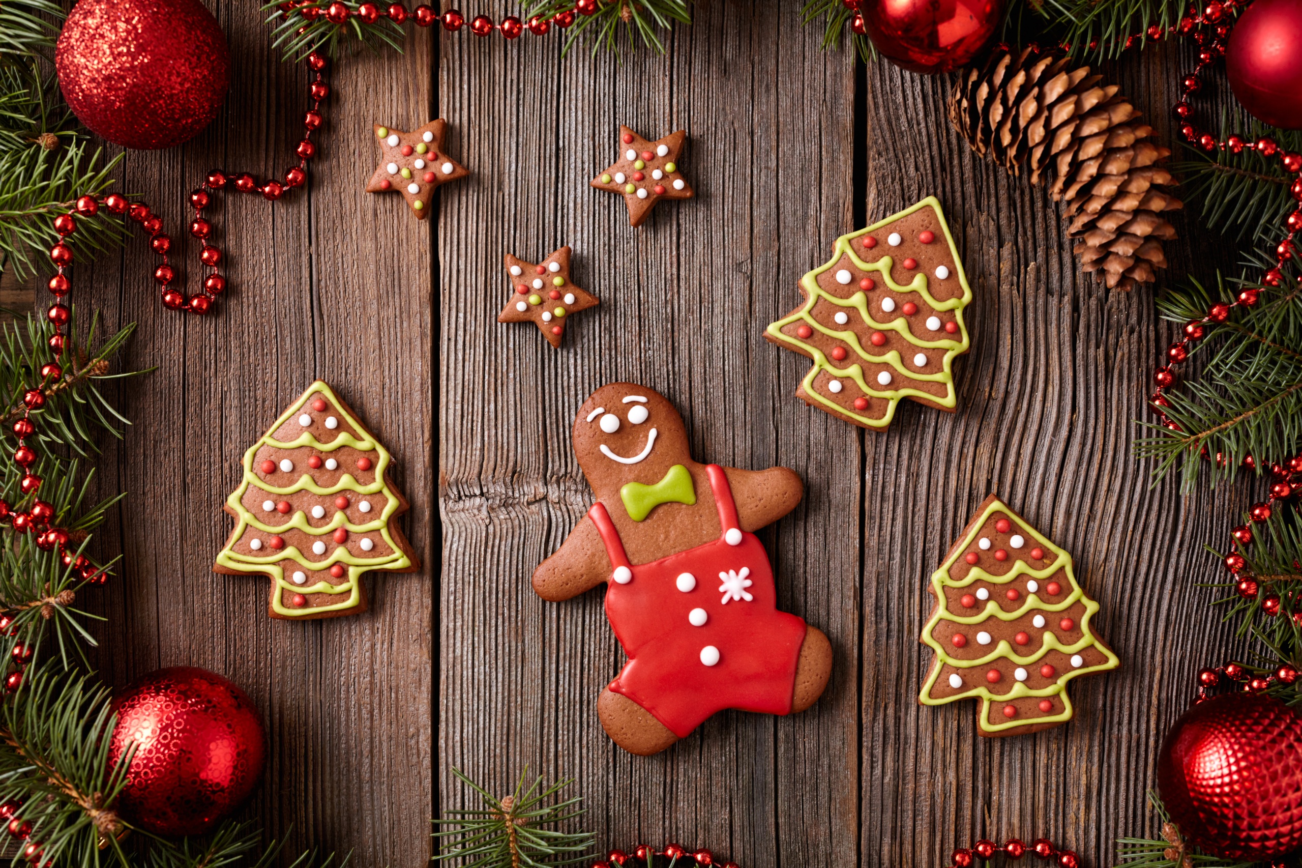 Download mobile wallpaper Food, Wood, Christmas, Christmas Tree, Gingerbread, Cookie, Christmas Ornaments for free.