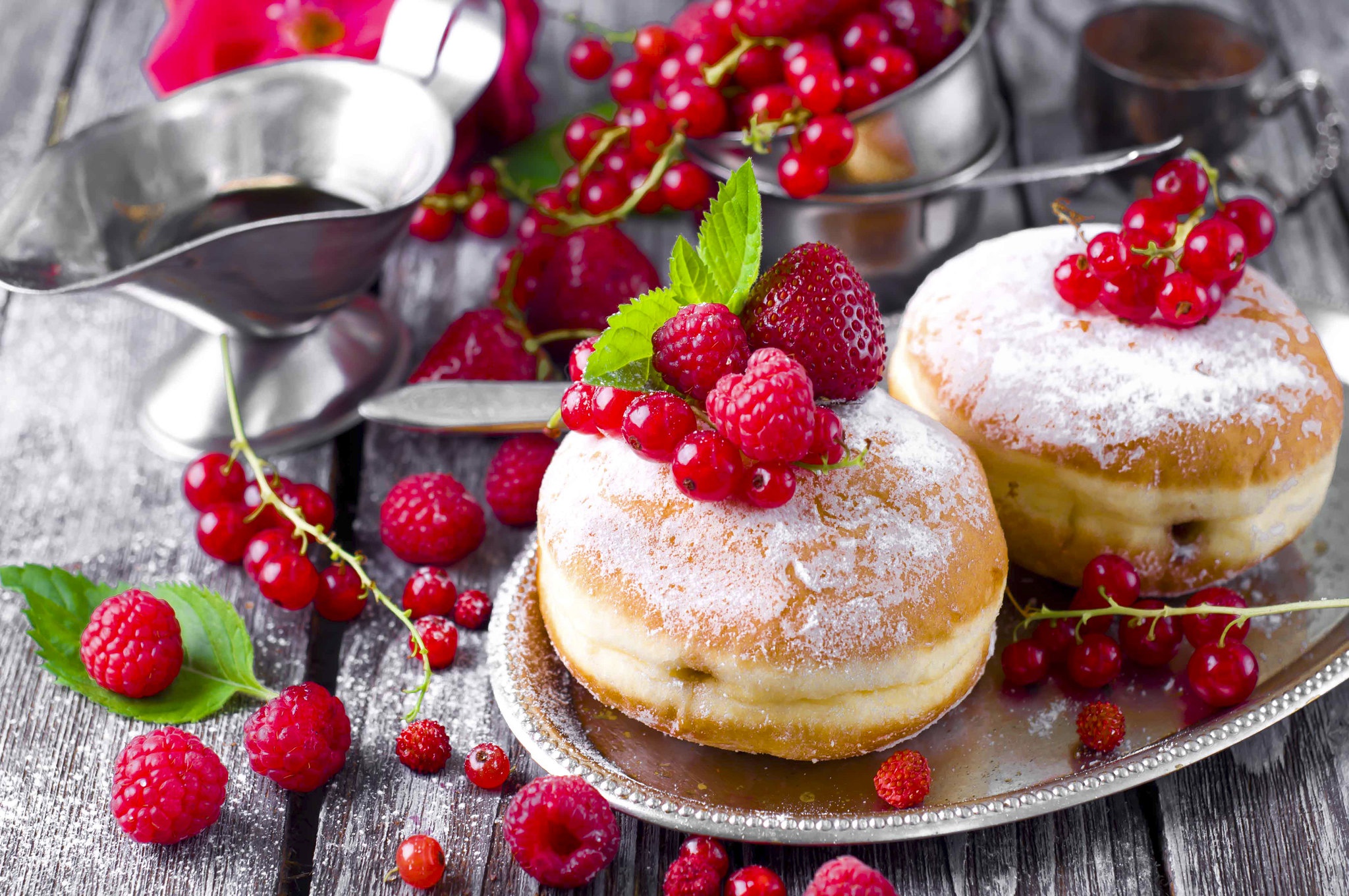 Download mobile wallpaper Food, Strawberry, Raspberry, Still Life, Berry, Doughnut, Currants, Pastry for free.