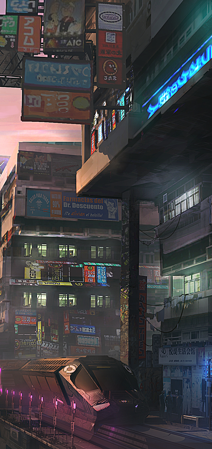 Download mobile wallpaper City, Building, Cyberpunk, Sci Fi, Train, Futuristic for free.