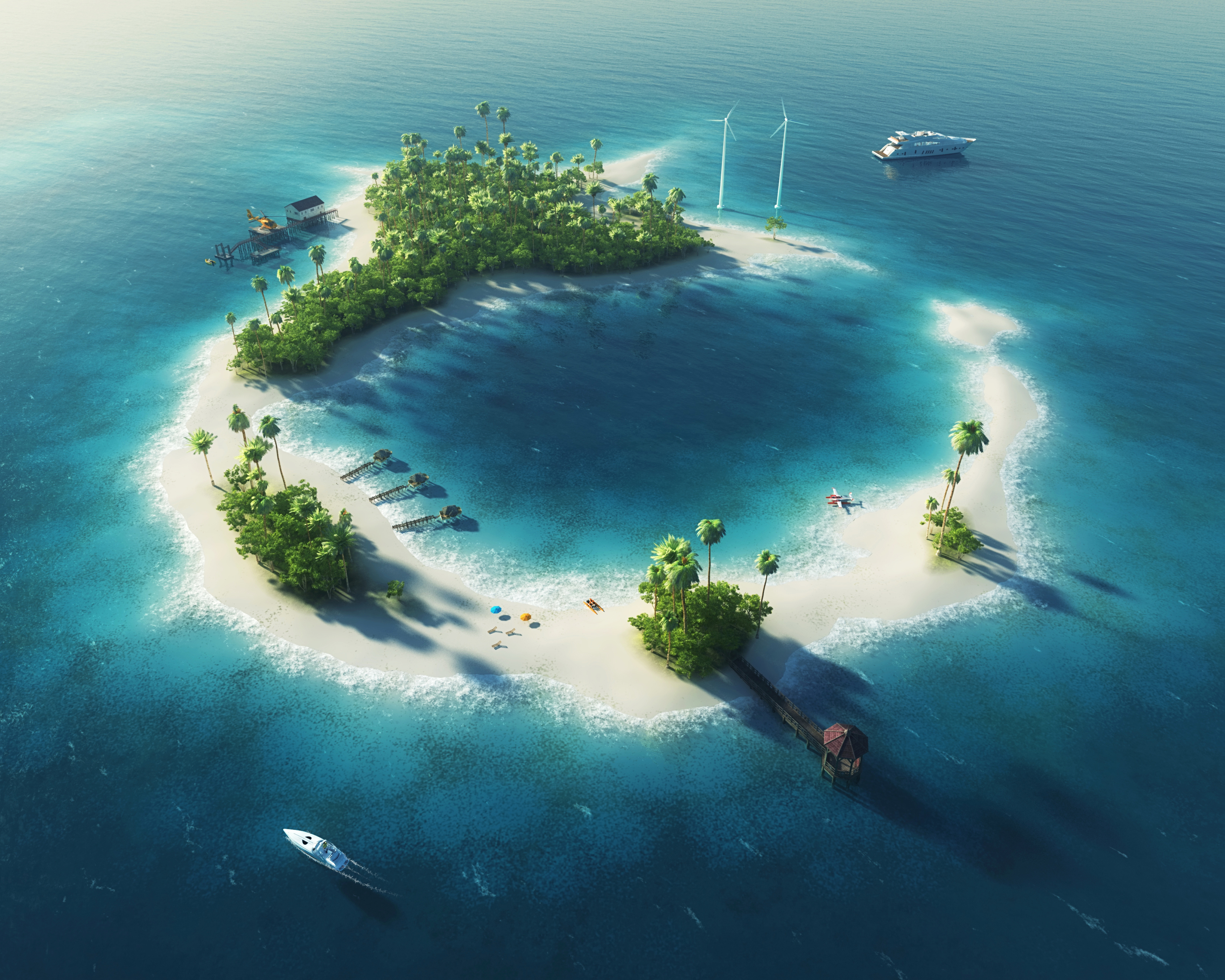 Скачать обои бесплатно Океан, Лодка, Остров, Мальдивы, Художественные картинка на рабочий стол ПК