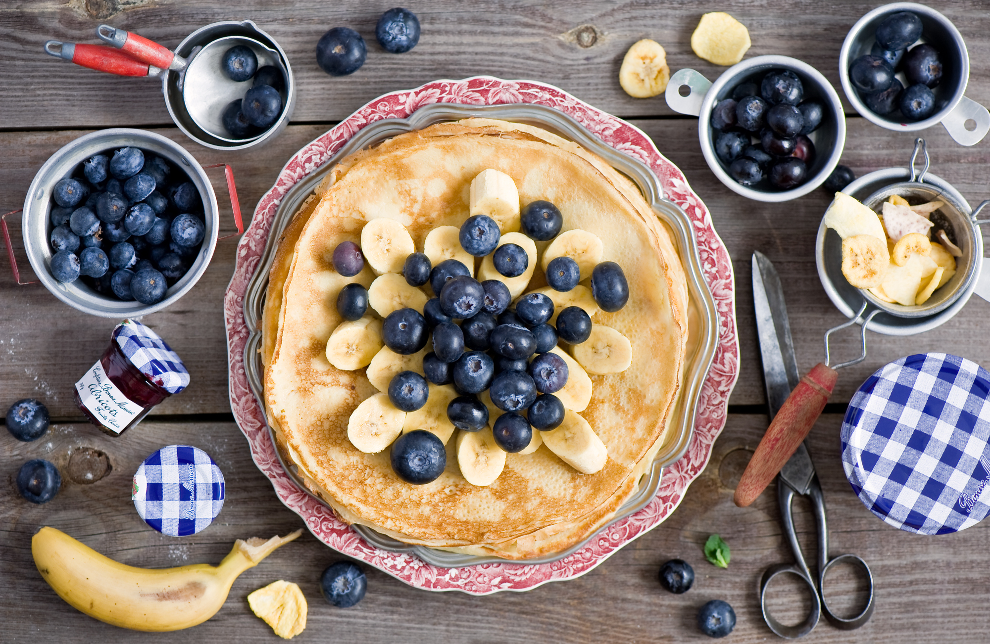 Free download wallpaper Food, Blueberry, Banana, Pancake on your PC desktop