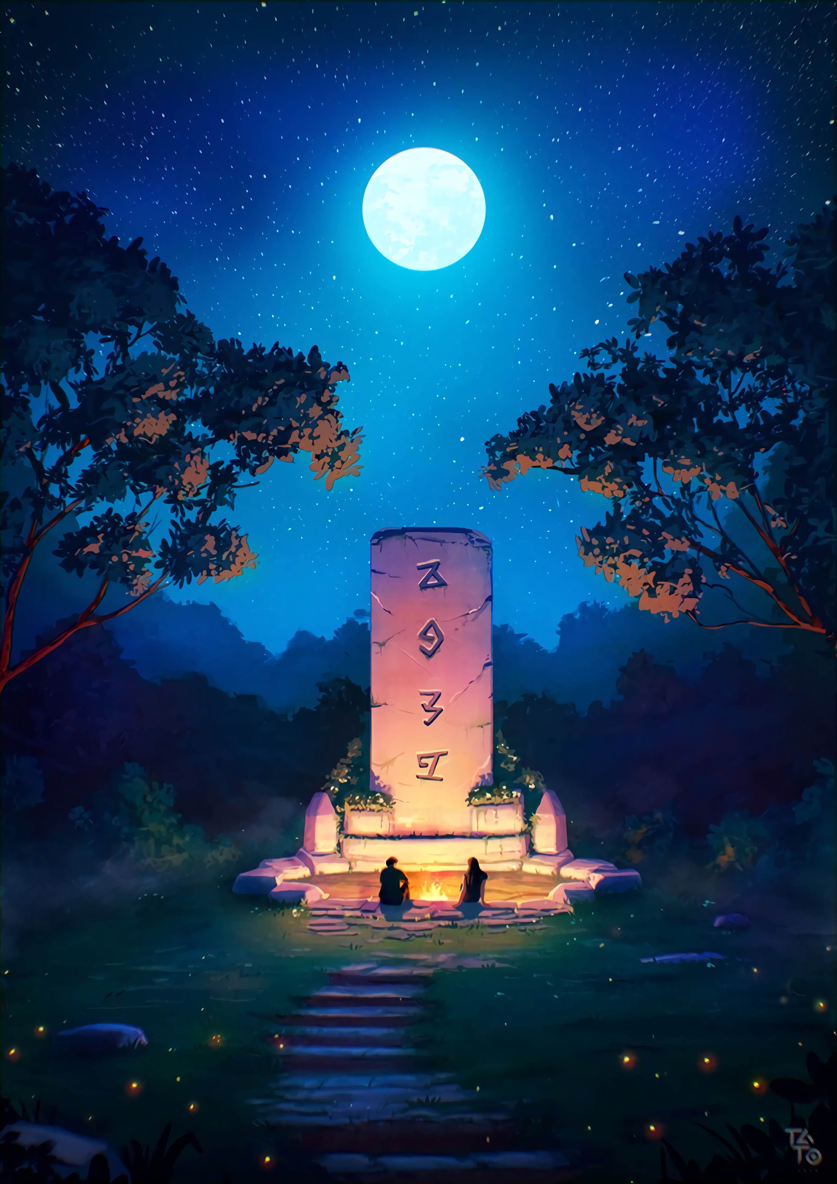 Download mobile wallpaper Art, Inscription, Night, Moon for free.