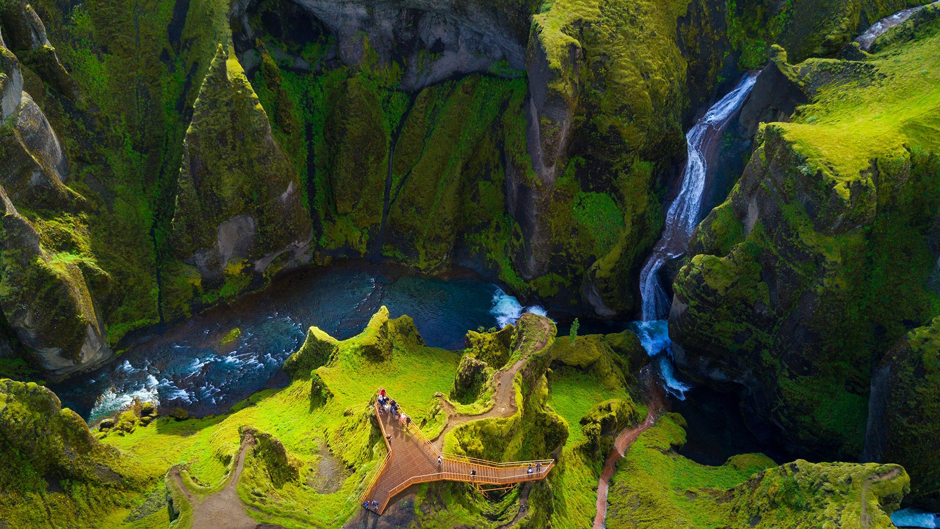 Download mobile wallpaper Landscape, Canyon, Waterfall, Photography, Fjaðrárgljúfur for free.