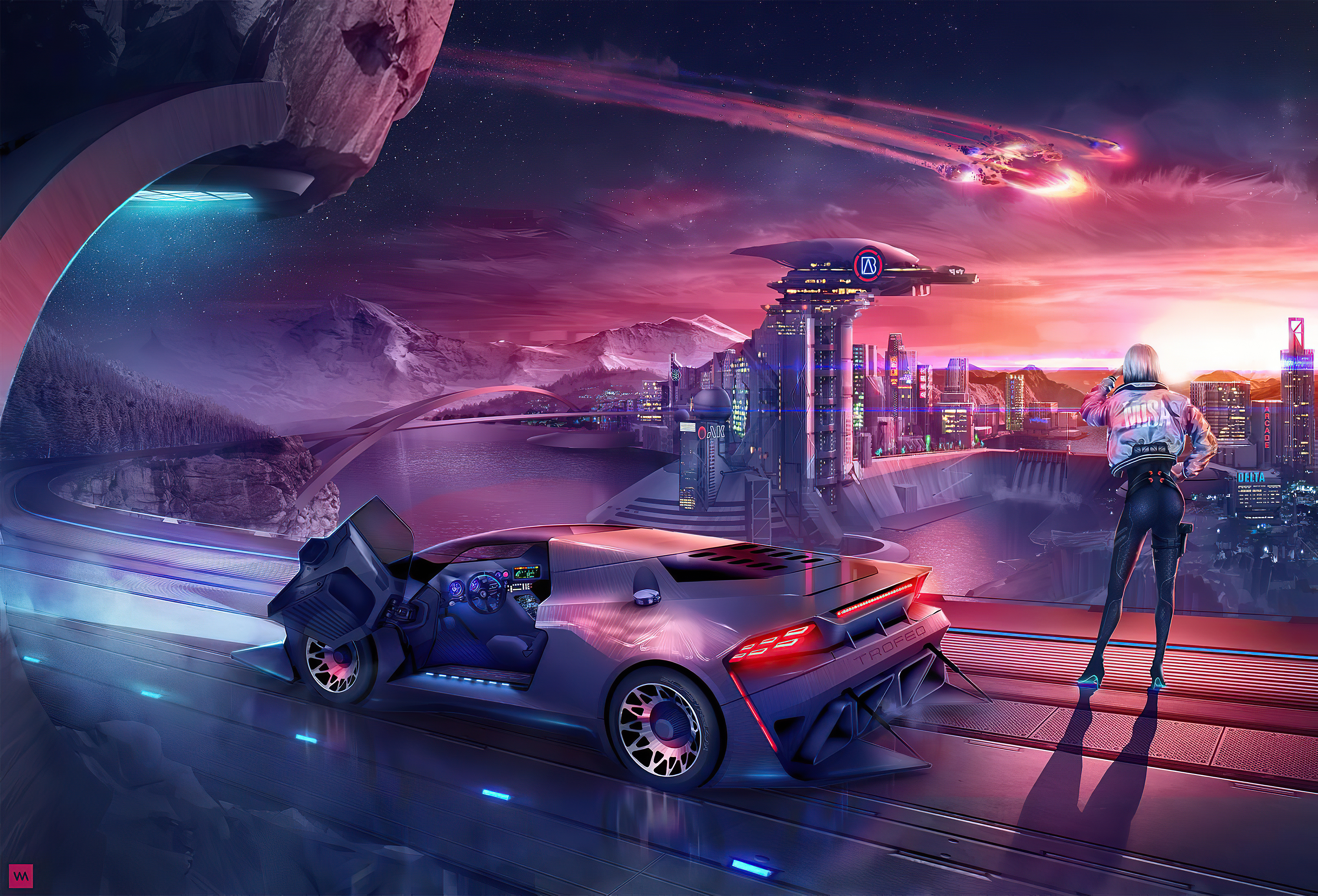 Download mobile wallpaper City, Car, Cyberpunk, Sci Fi, Futuristic, Vehicle for free.