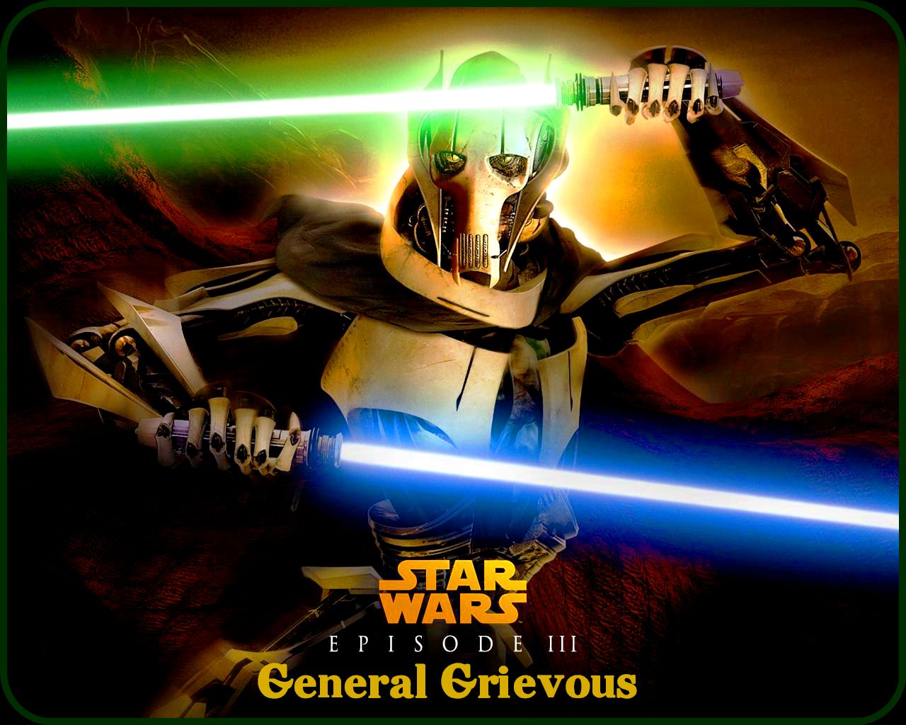 general grievous, movie, star wars episode iii: revenge of the sith, blue lightsaber, green lightsaber, lightsaber, star wars
