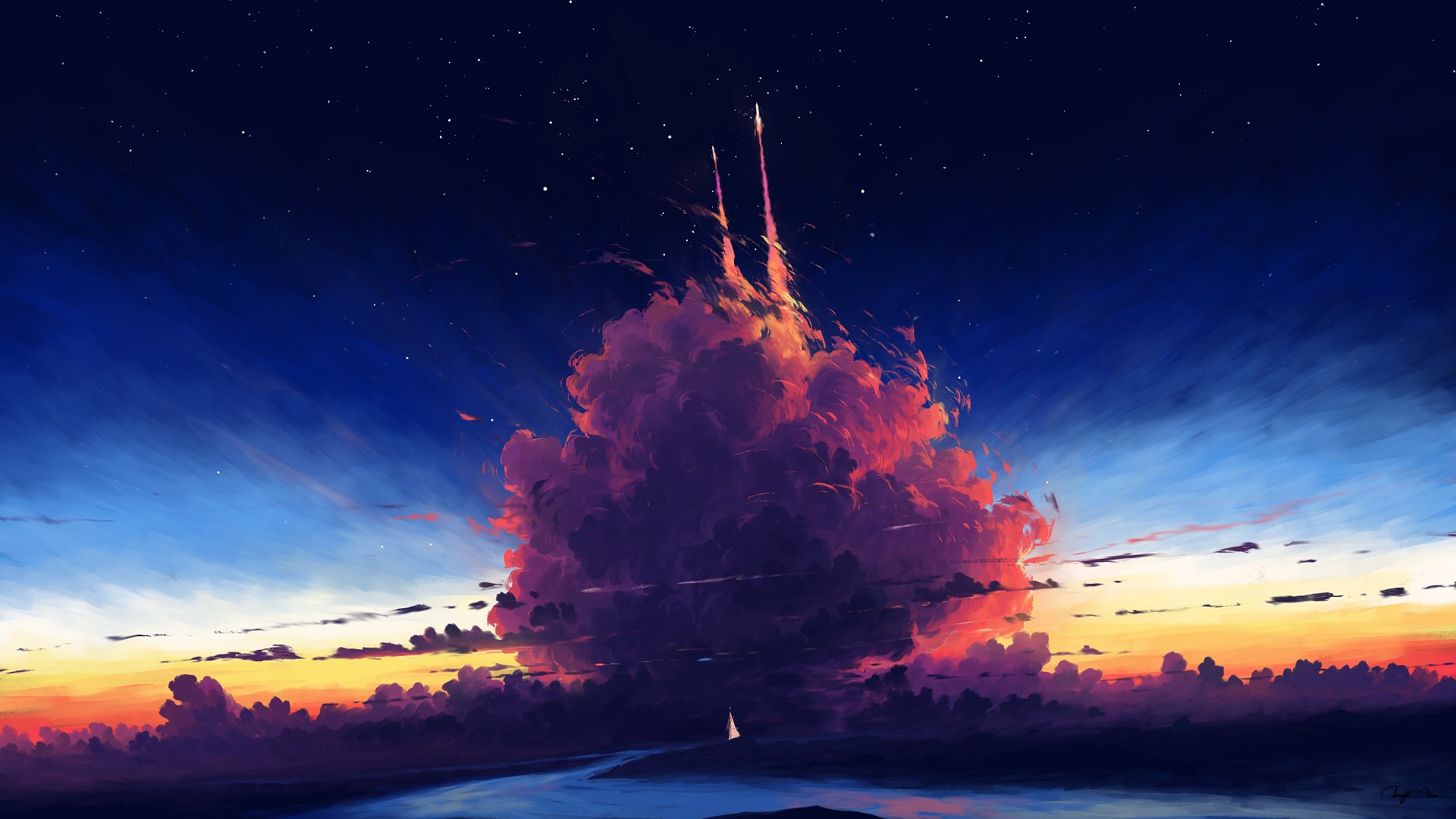 1044191 скачать картинку ракета, художественные, небо, облака - обои и заставки бесплатно