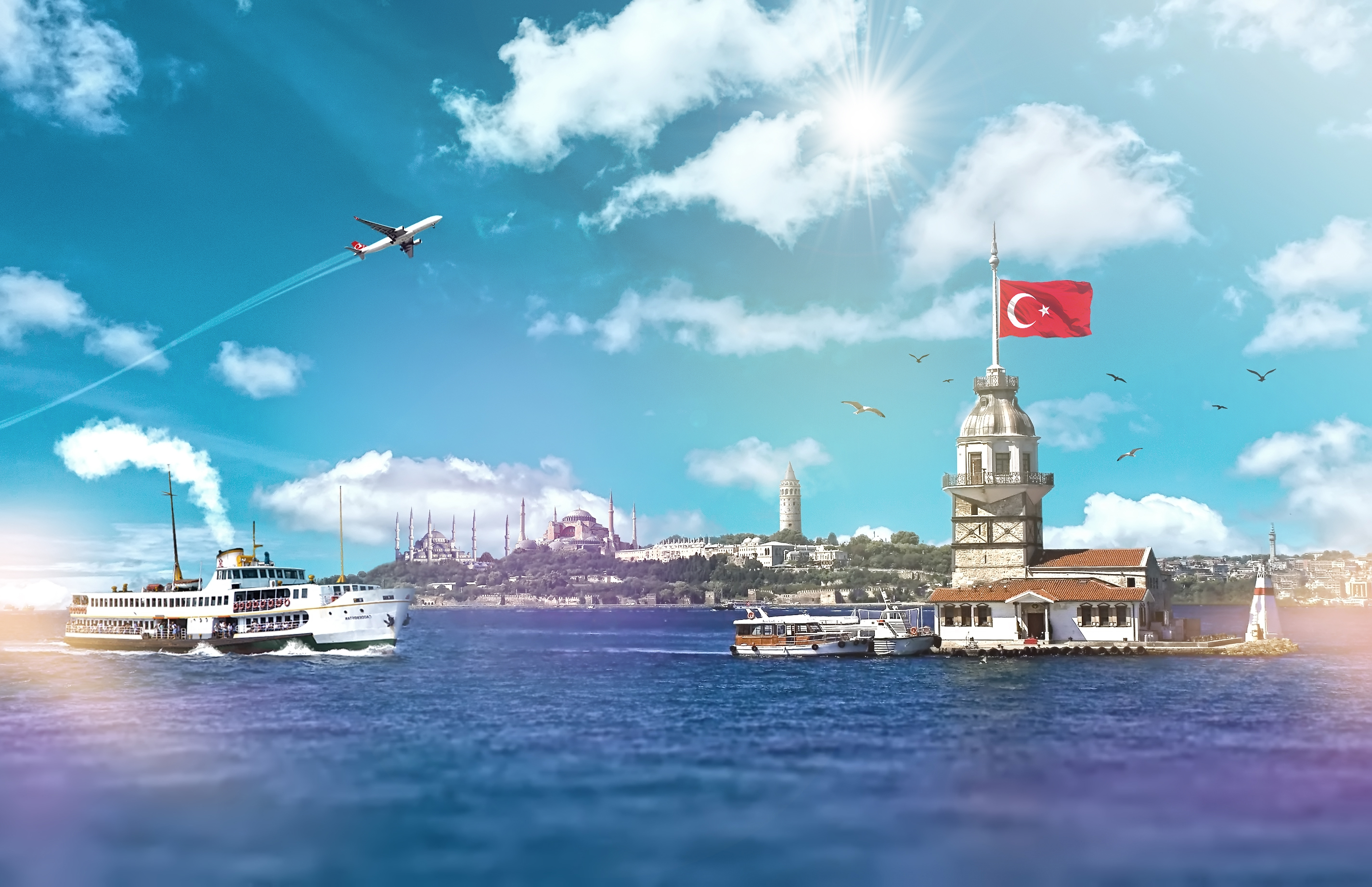 435749 Hintergrundbild herunterladen menschengemacht, istanbul, blaue moschee, hagia sophia, turm, türkei, städte - Bildschirmschoner und Bilder kostenlos