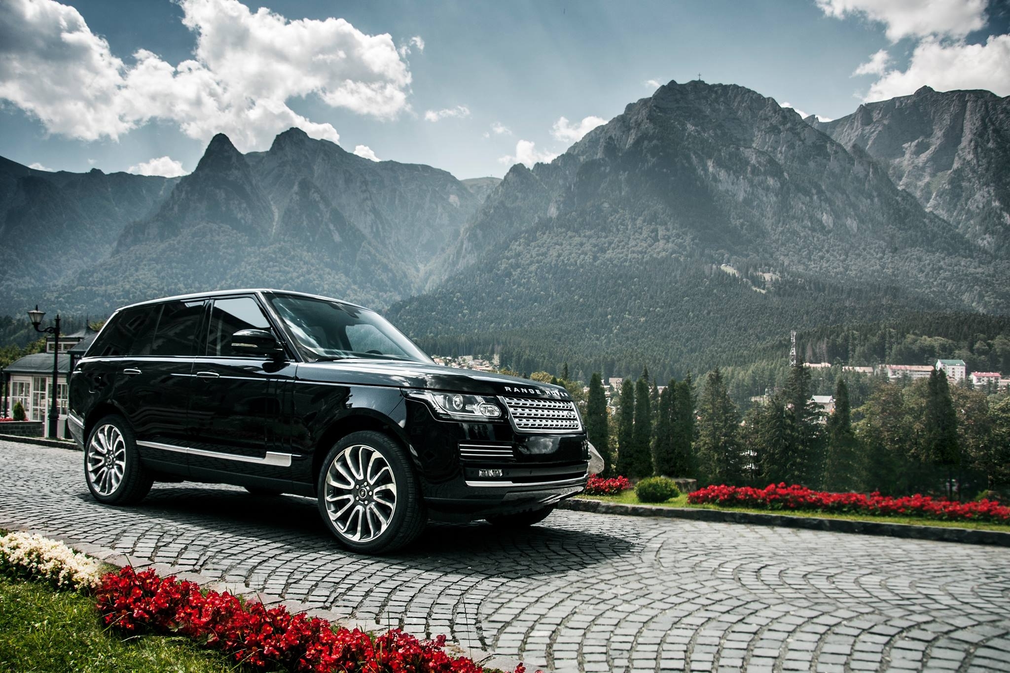 range rover, cars, mountains, black, side view