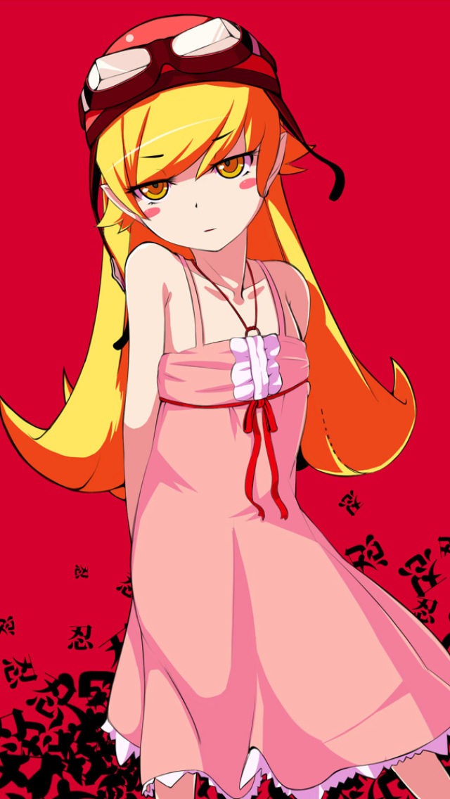 Handy-Wallpaper Blond, Gelbe Augen, Blondinen, Erröten, Animes, Monogatari (Serie), Bakemonogatari, Shinobu Oshino kostenlos herunterladen.