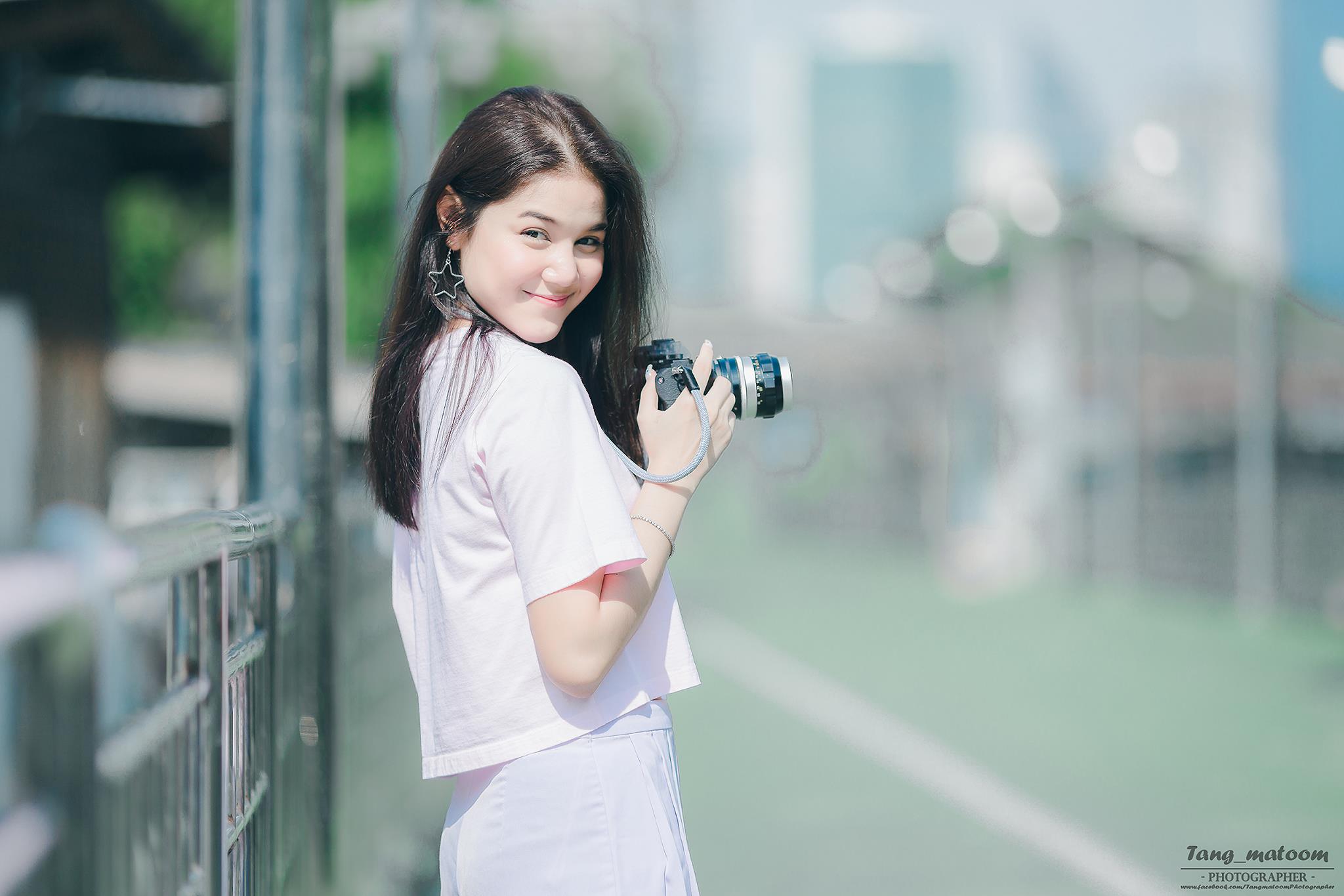 Download mobile wallpaper Camera, Model, Women, Asian, Black Hair, Depth Of Field for free.