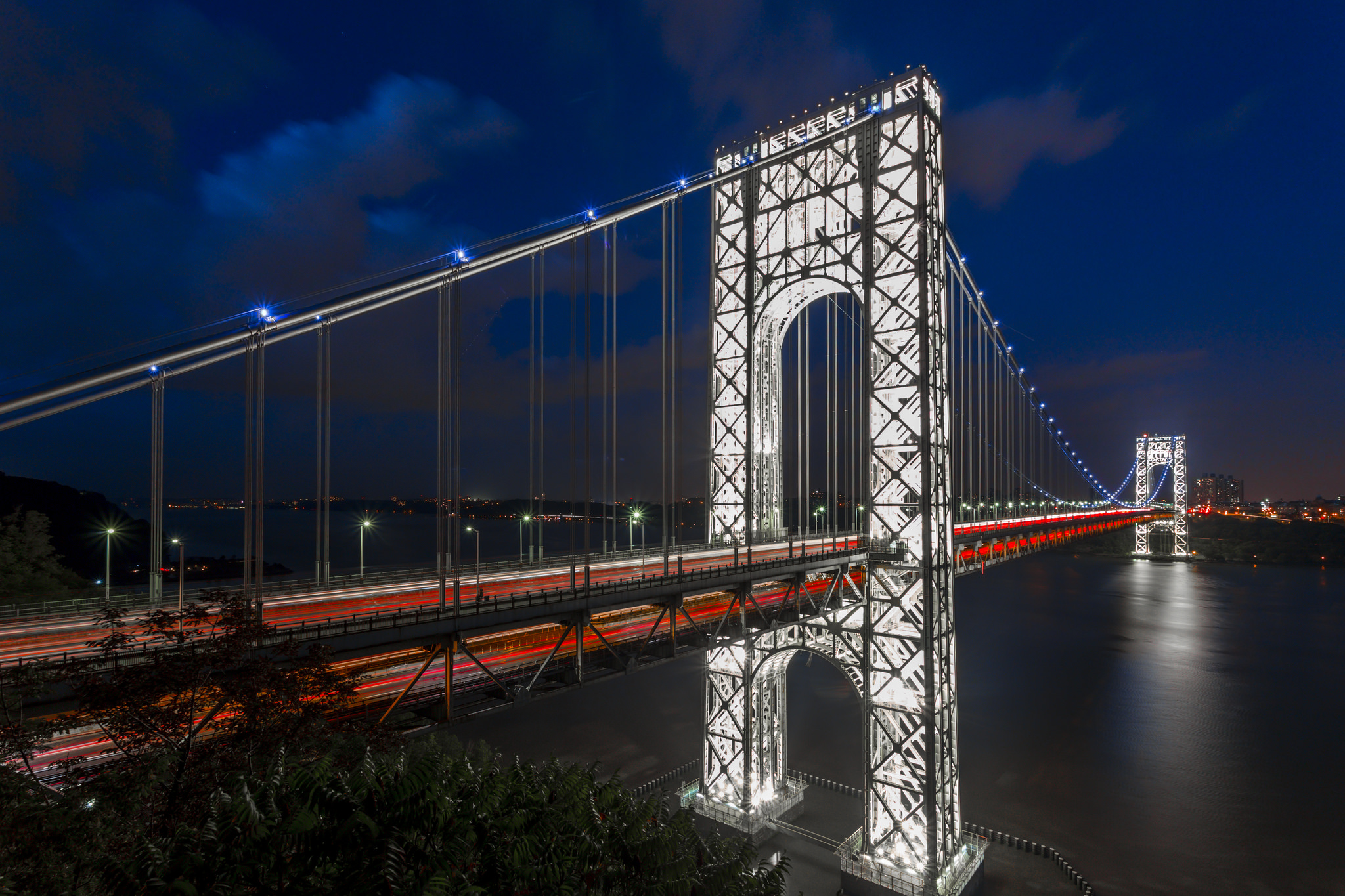 390906 скачать картинку сделано человеком, мост джорджа вашингтона, мост, свет, нью йорк, ночь, замедленная киносъёмка, мосты - обои и заставки бесплатно