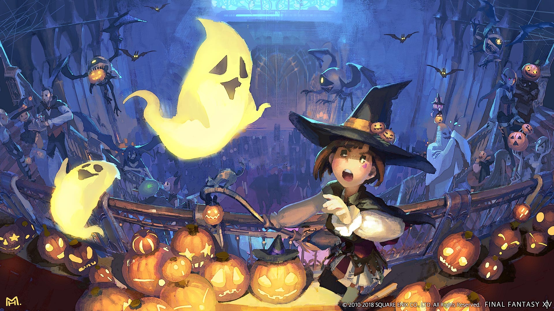 Download mobile wallpaper Halloween, Final Fantasy, Pumpkin, Ghost, Witch, Video Game, Final Fantasy Xiv for free.