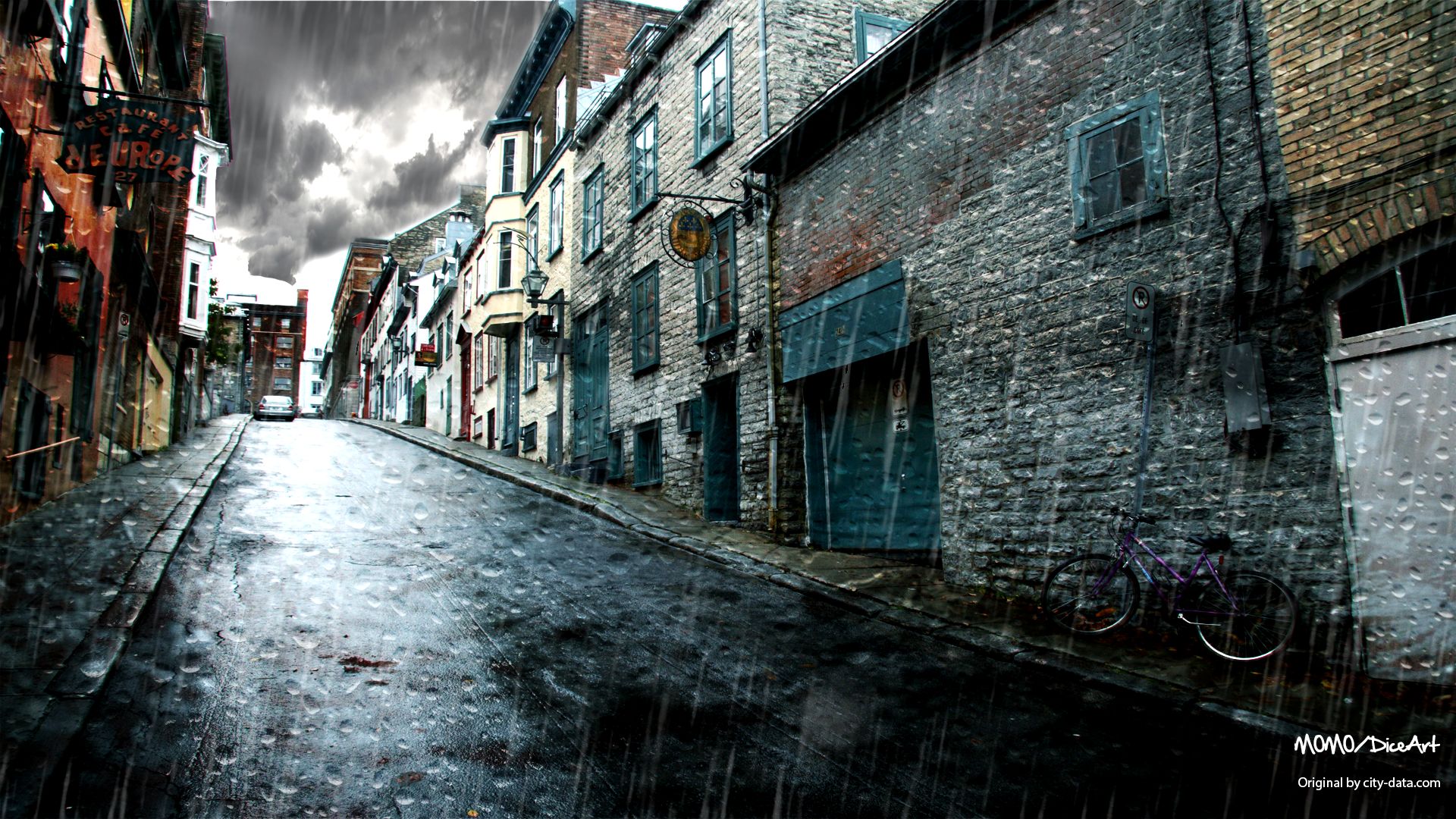 rain, man made, street, city, dark, lonely, water