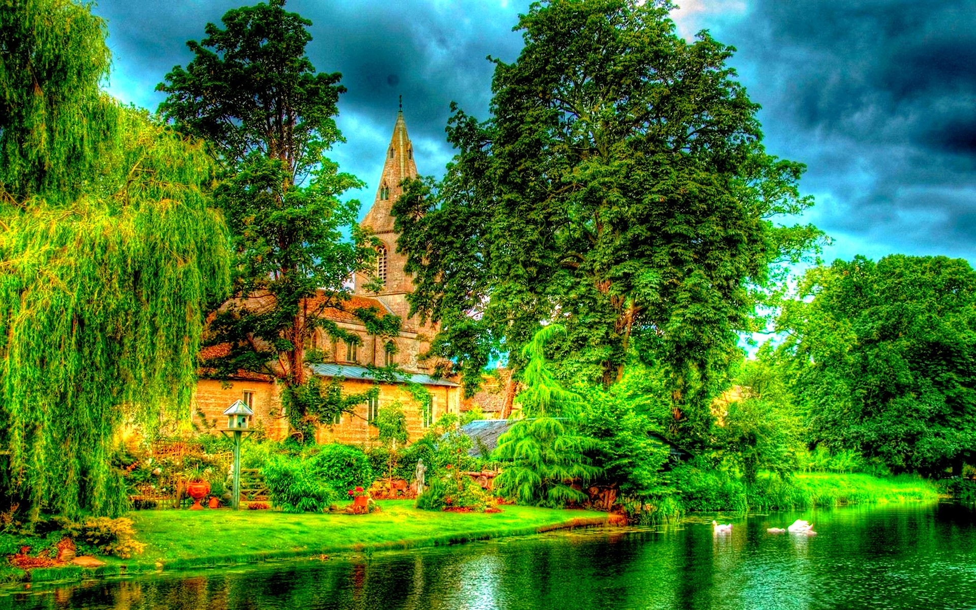 Download mobile wallpaper Tree, Garden, Hdr, Pond, Photography, Castle for free.