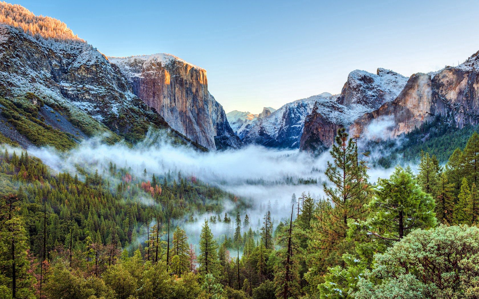 109163 Hintergrundbild herunterladen usa, natur, bäume, mountains, nebel, kalifornien, yosemite nationalpark - Bildschirmschoner und Bilder kostenlos