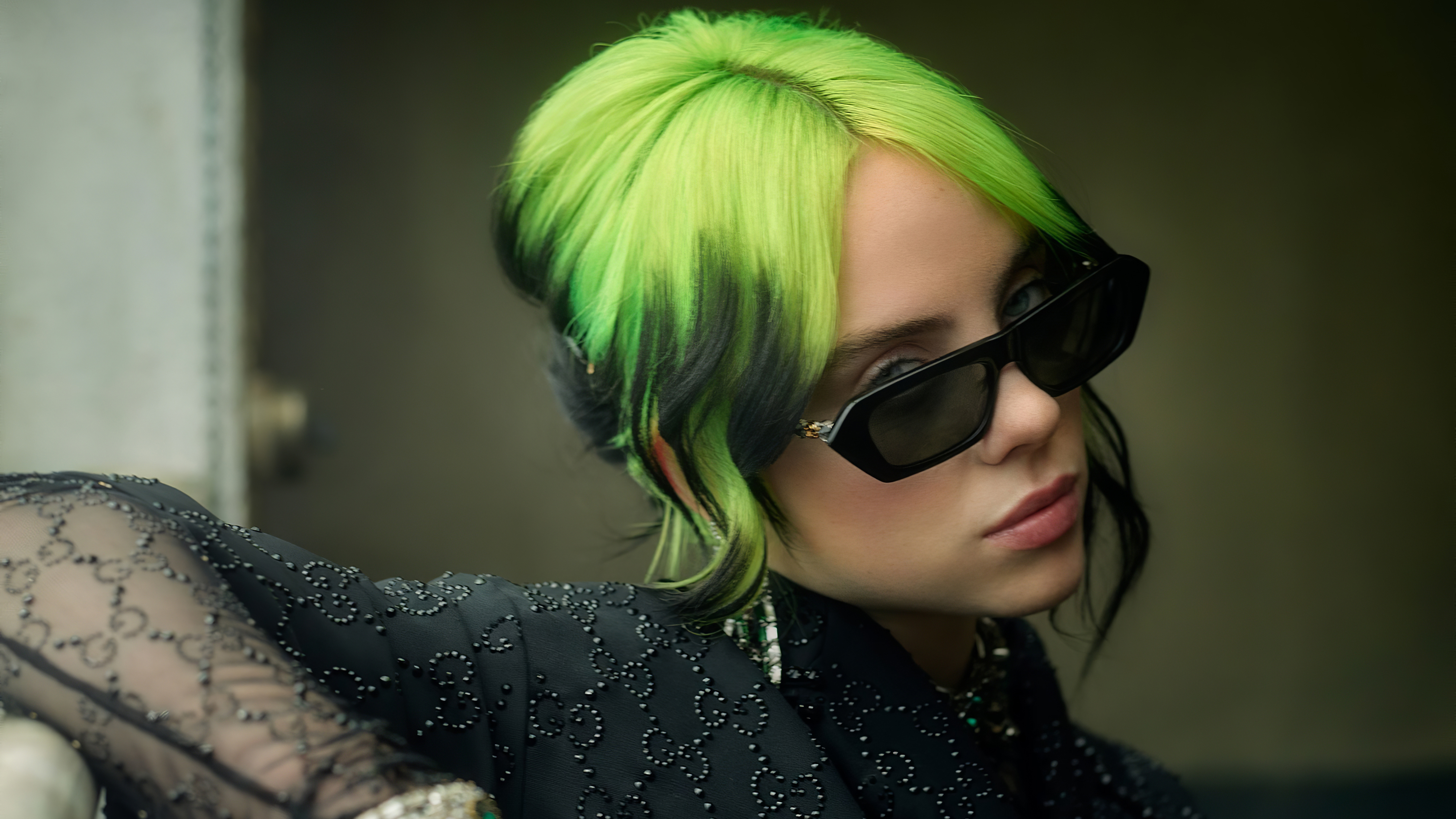 billie eilish, music, american, green hair, singer, sunglasses