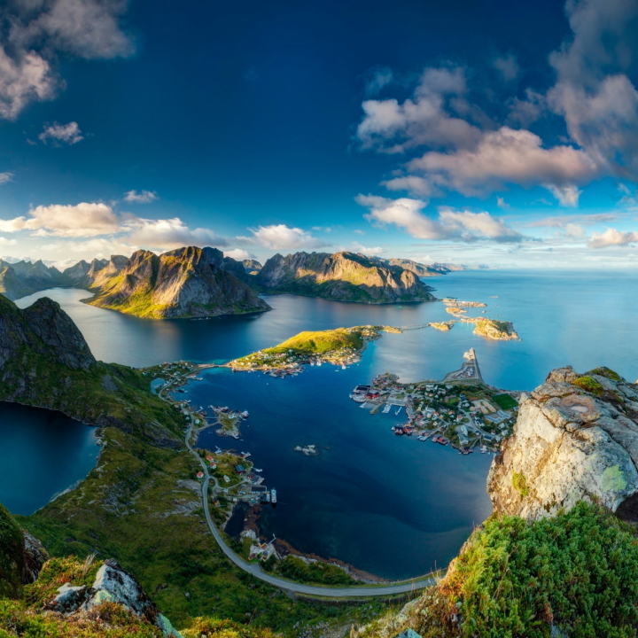 無料モバイル壁紙風景, 海岸, 海洋, 地球, 村, ノルウェー, 小島, 写真撮影, フィヨルド, ロフォーテン諸島, クラウド, 海景をダウンロードします。