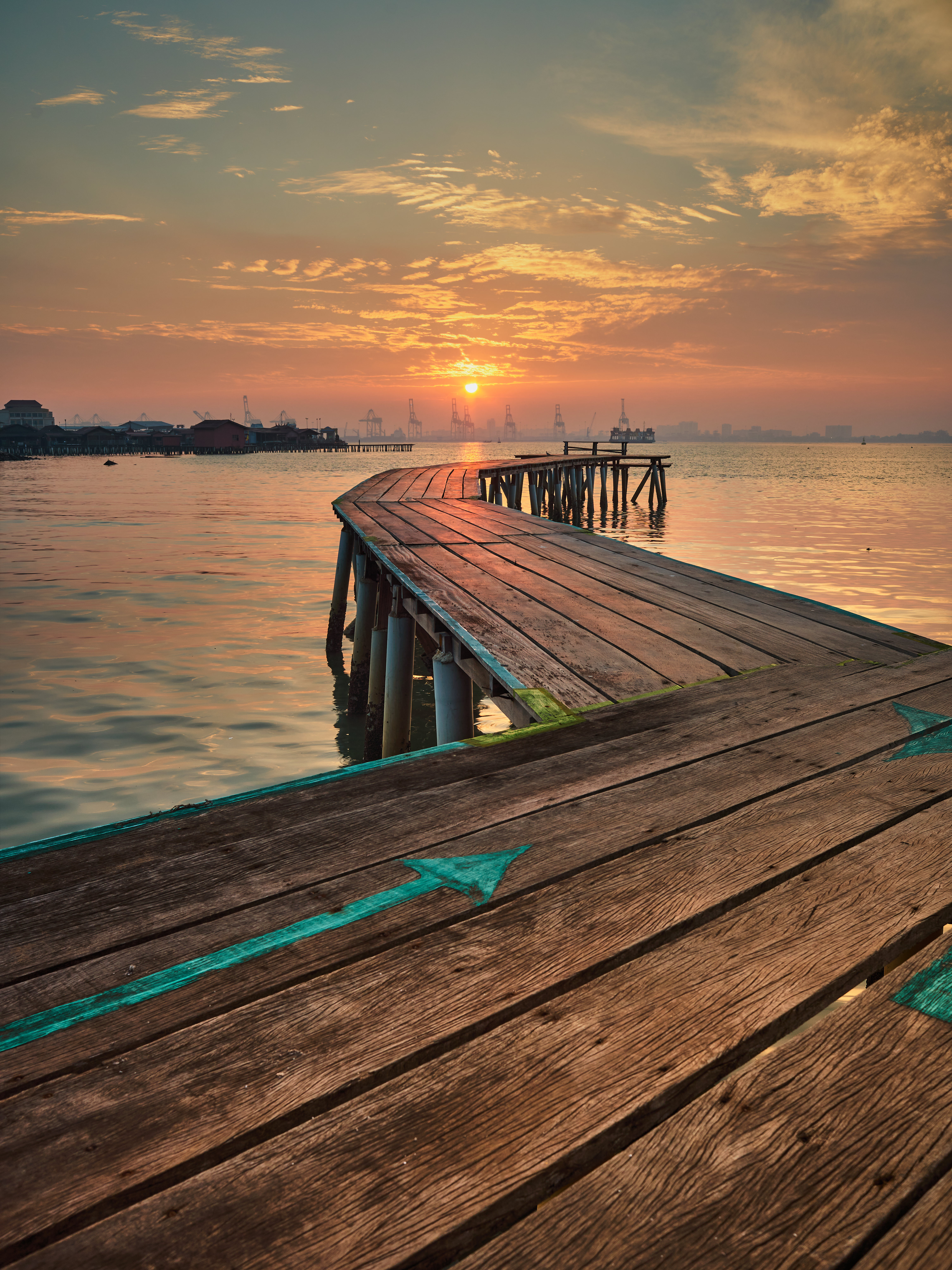 port, nature, sunset, pier, wood, wooden