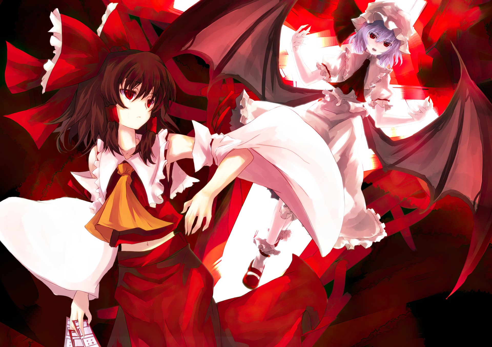 Handy-Wallpaper Animes, Remilia Scharlachrot, Tuhu, Reimu Hakurei kostenlos herunterladen.