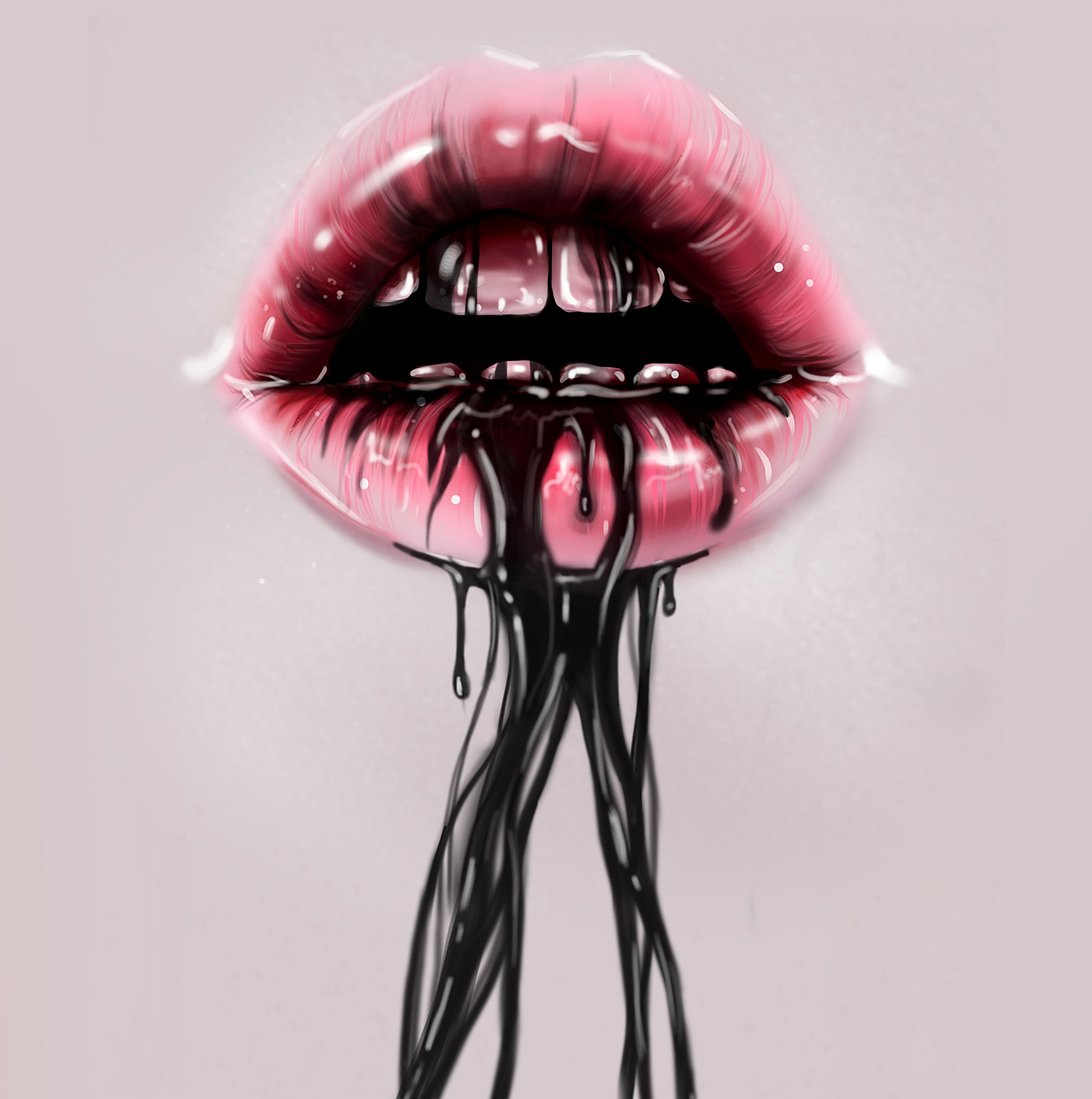 lips, art, dark, paint, liquid, teeth