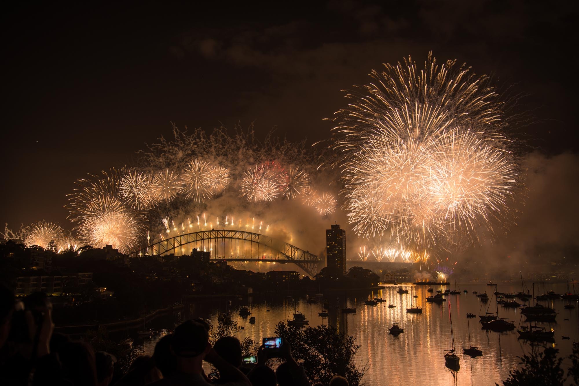 Download mobile wallpaper Sydney, Boat, Fireworks, Harbor, Celebration, Photography, Australia, Sydney Harbour Bridge for free.