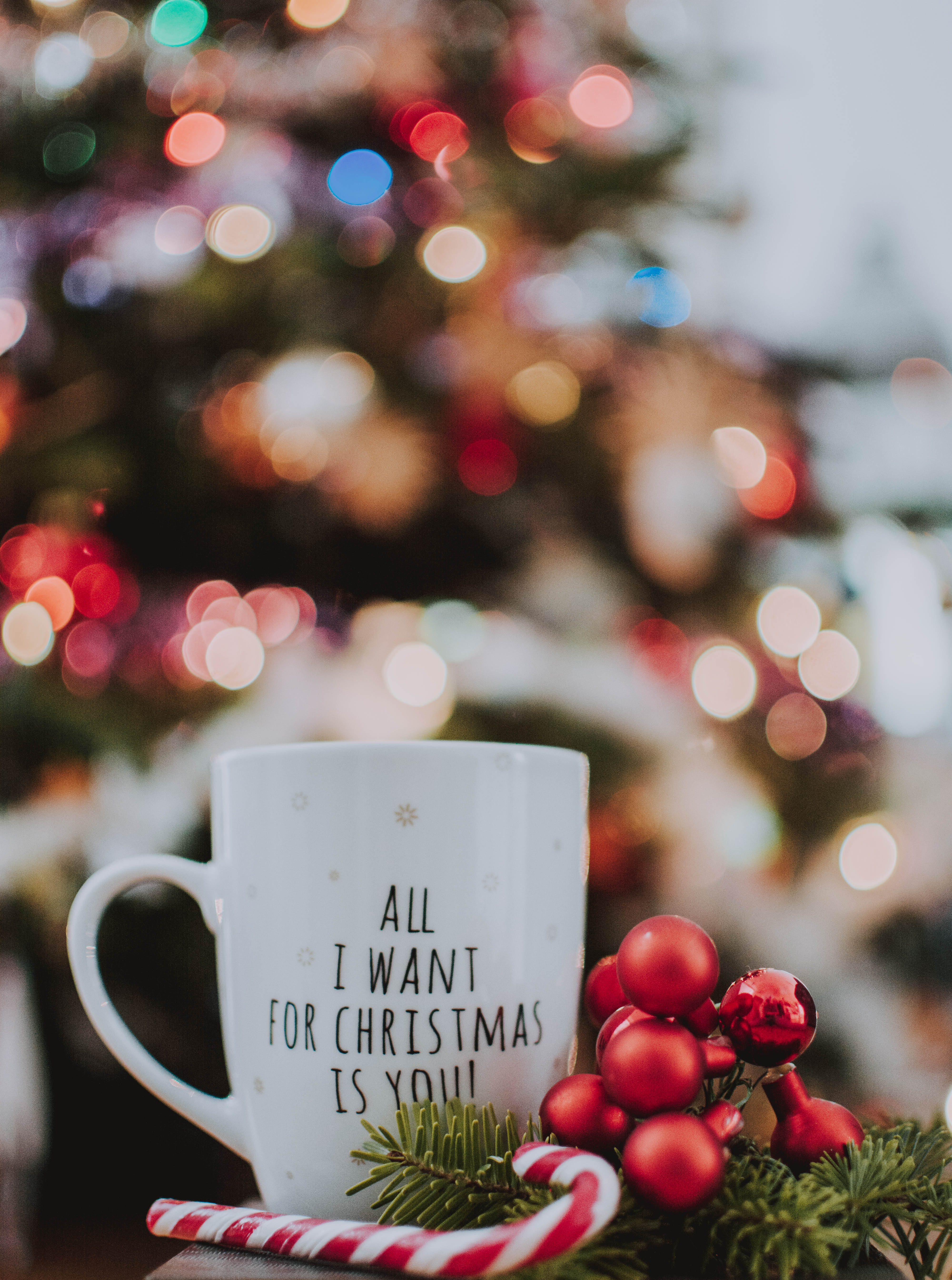 christmas, mug, glare, holidays, new year, cup, inscription, bokeh, boquet