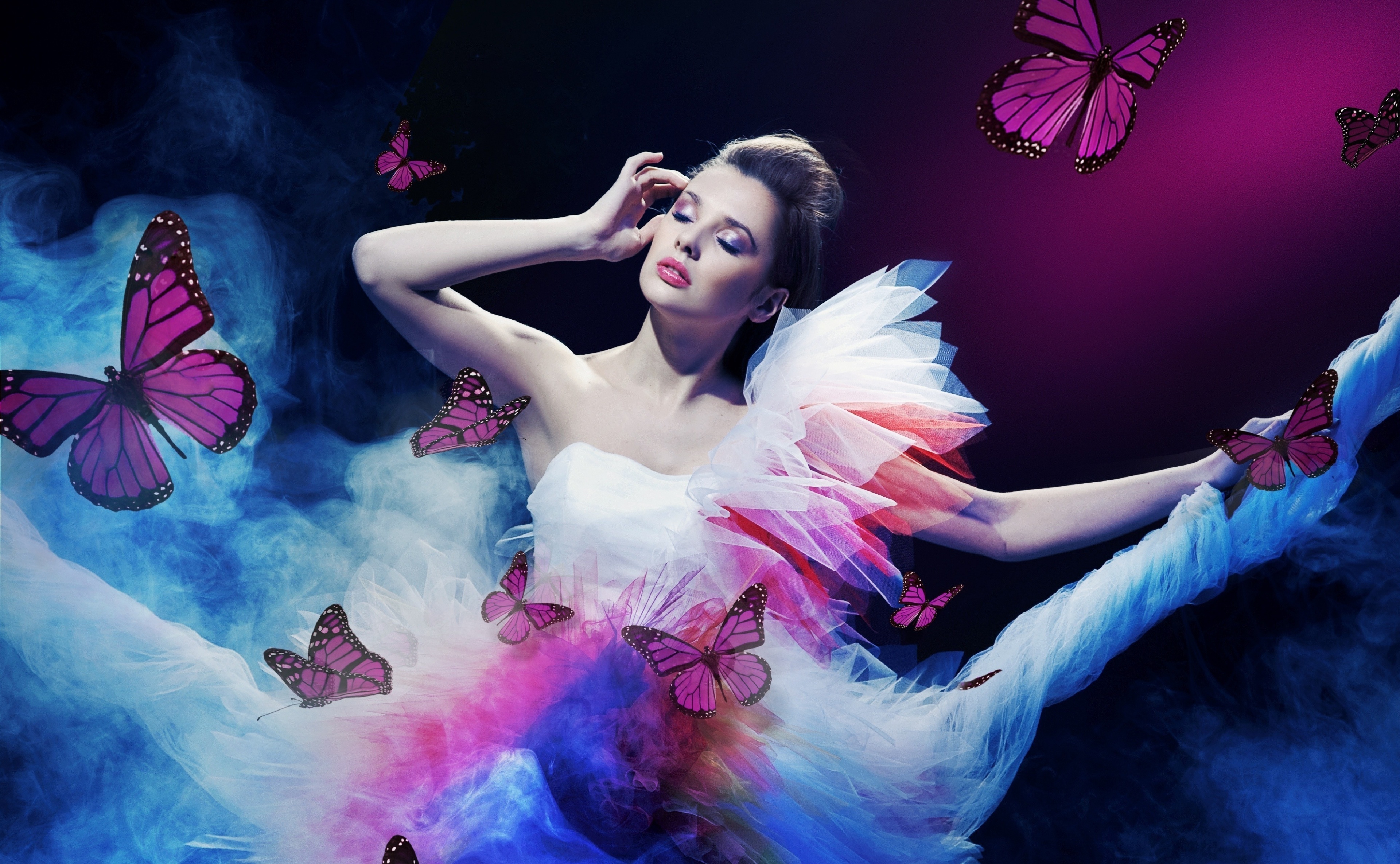 Download mobile wallpaper Butterfly, Artistic, Dress, Model, Women for free.