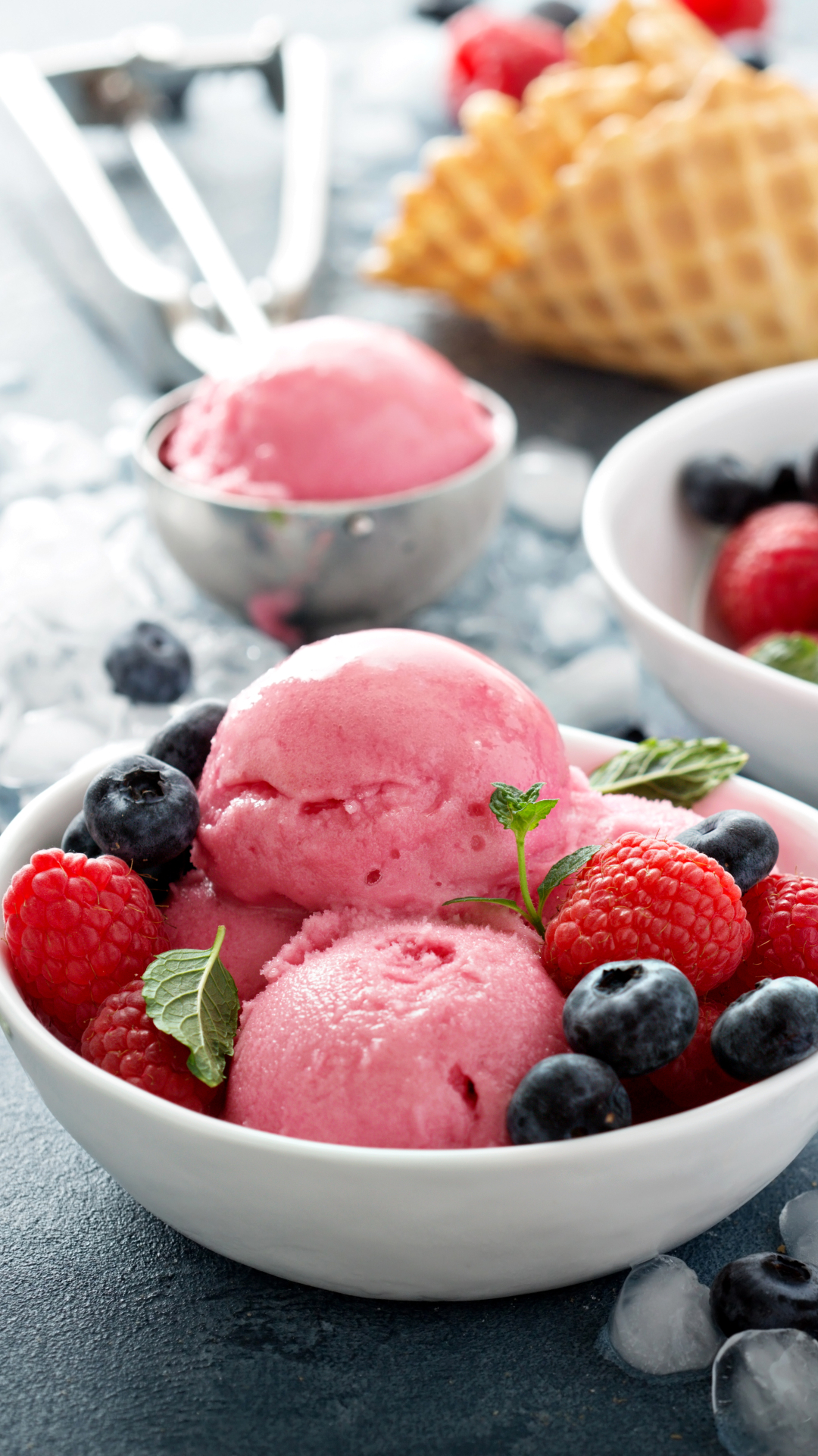 Download mobile wallpaper Food, Blueberry, Raspberry, Ice Cream, Still Life, Berry, Fruit for free.