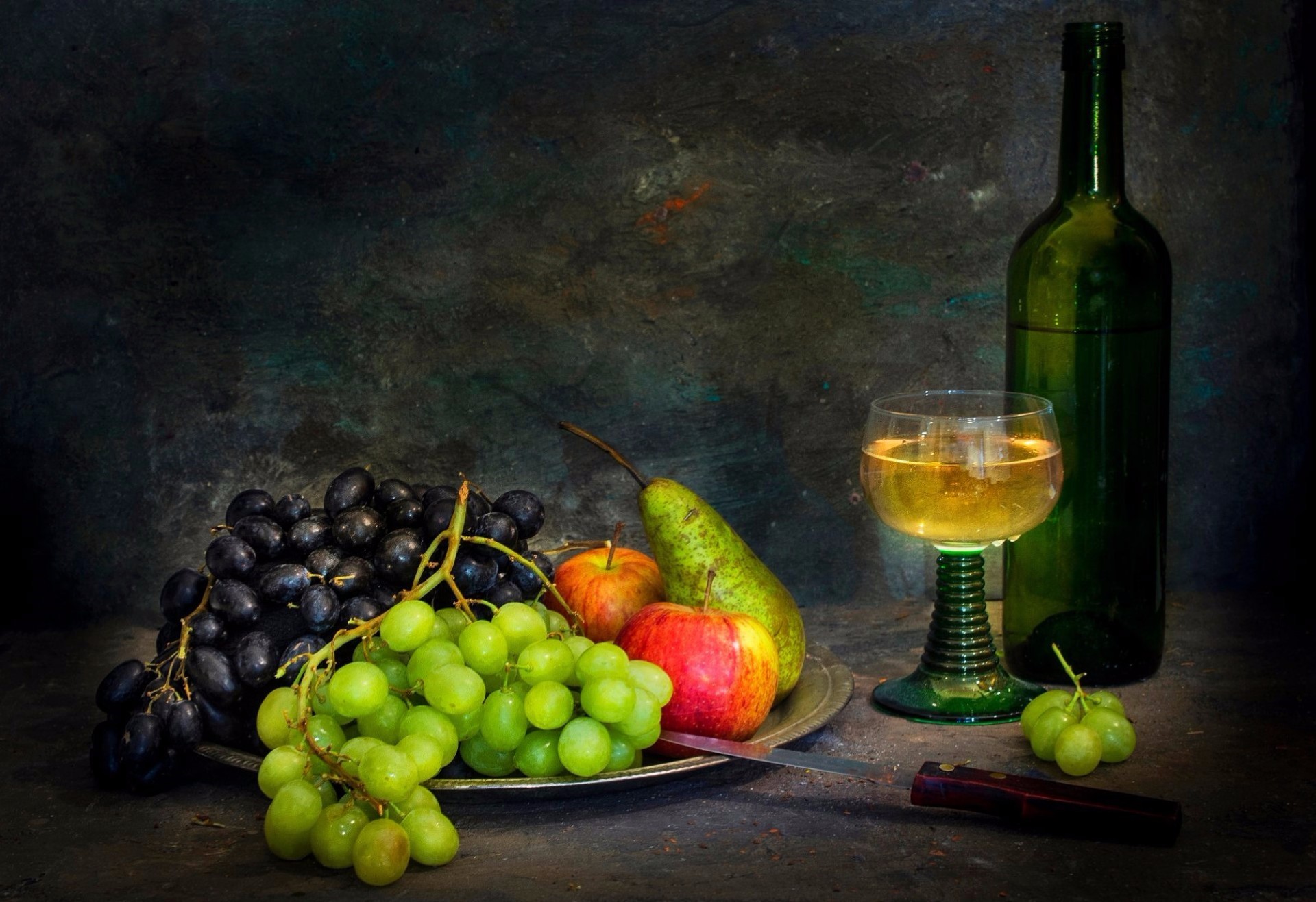 Download mobile wallpaper Grapes, Still Life, Glass, Fruit, Photography, Bottle, Wine for free.