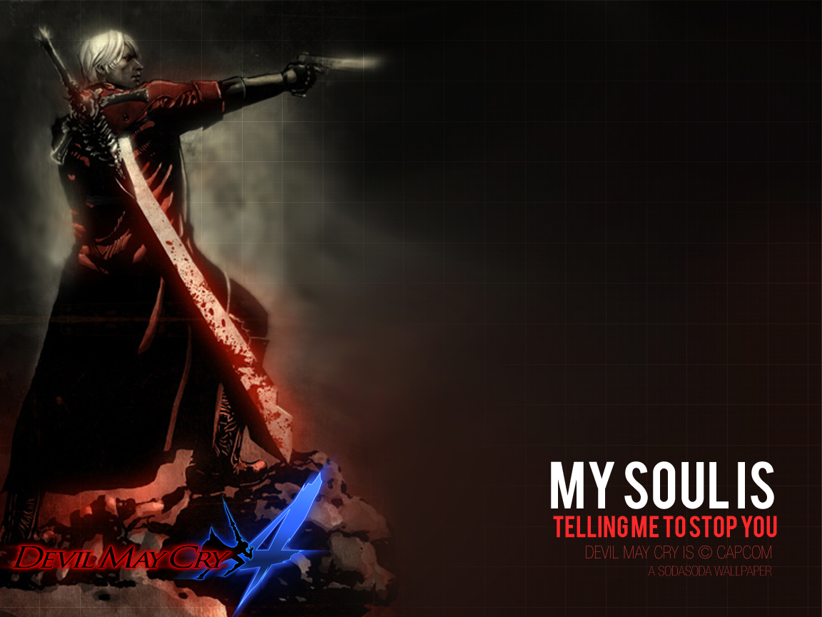 short hair, video game, blood, coat, dante (devil may cry), devil may cry, glove, gun, handgun, pistol, red eyes, sword, weapon, white hair, devil may cry 4