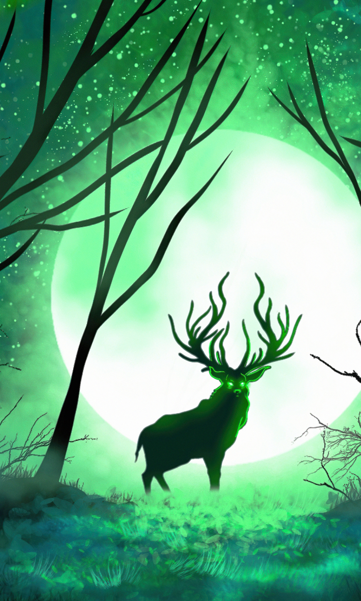 無料モバイル壁紙ファンタジー, 鹿, 月, ファンタジー動物をダウンロードします。